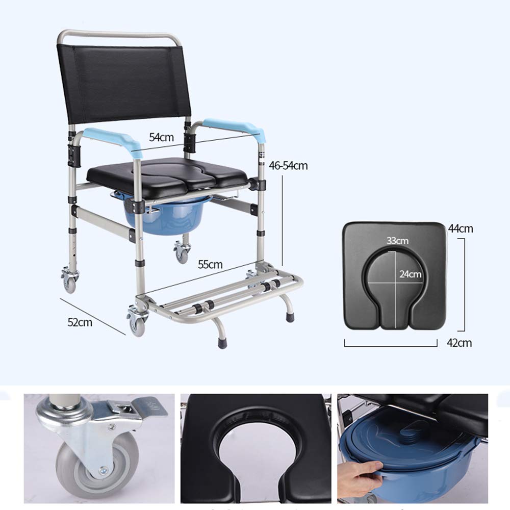 **Rolling Shower and Toilet Transport Chair with Wheels - Adjustable Height, Foldable Design for Elderly & Disabled - Padded Seat, Splash Guard & Drop Arms - Ideal for Bathroom Safety & Mobility Assistance**