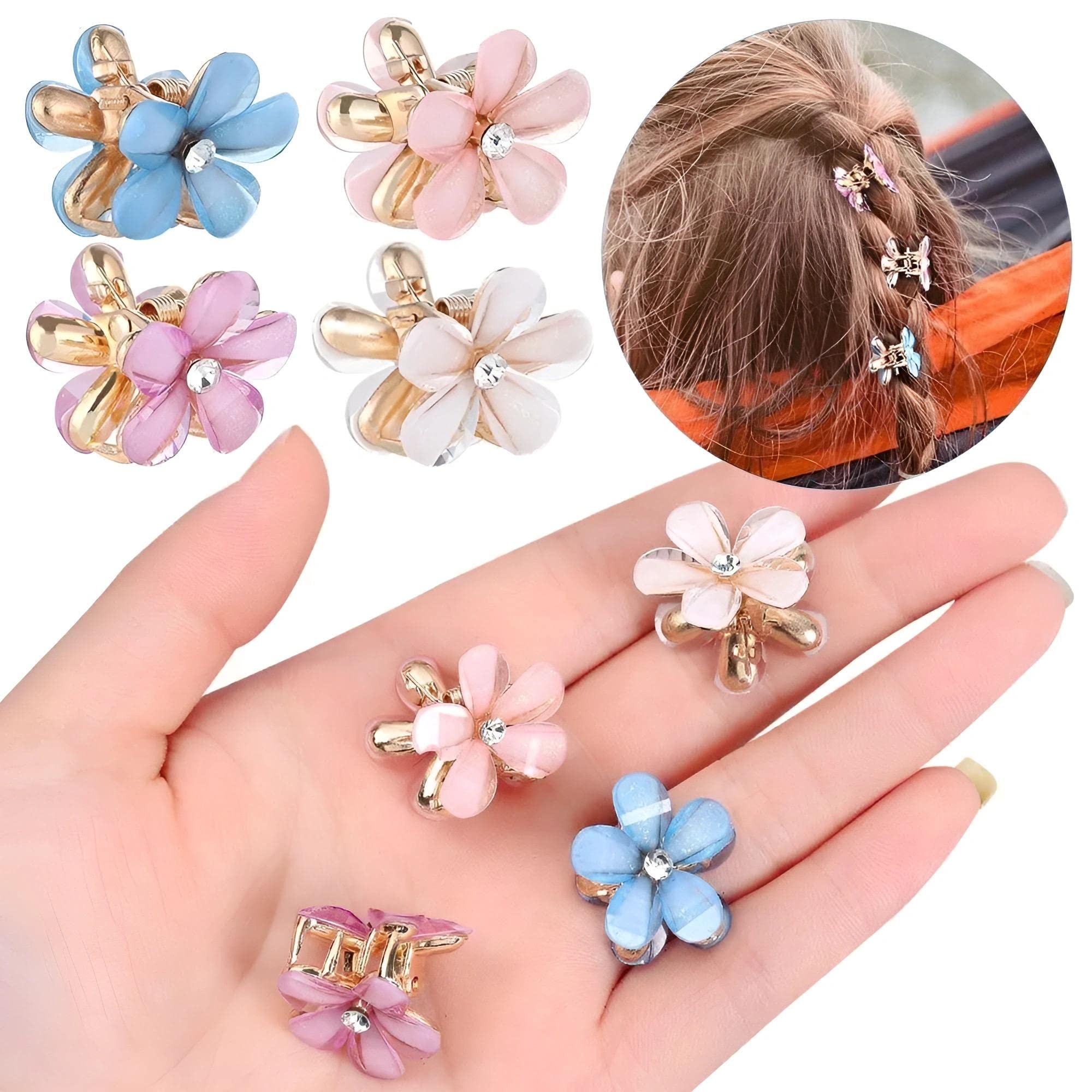 ASG 4 Pcs Rhinestone Mini Flower Hair Clips - Sparkling Crystal Hair Barrettes & Claw Clips for Women (Multicolor) | Perfect for Weddings, Parties & Everyday Hair Accessories