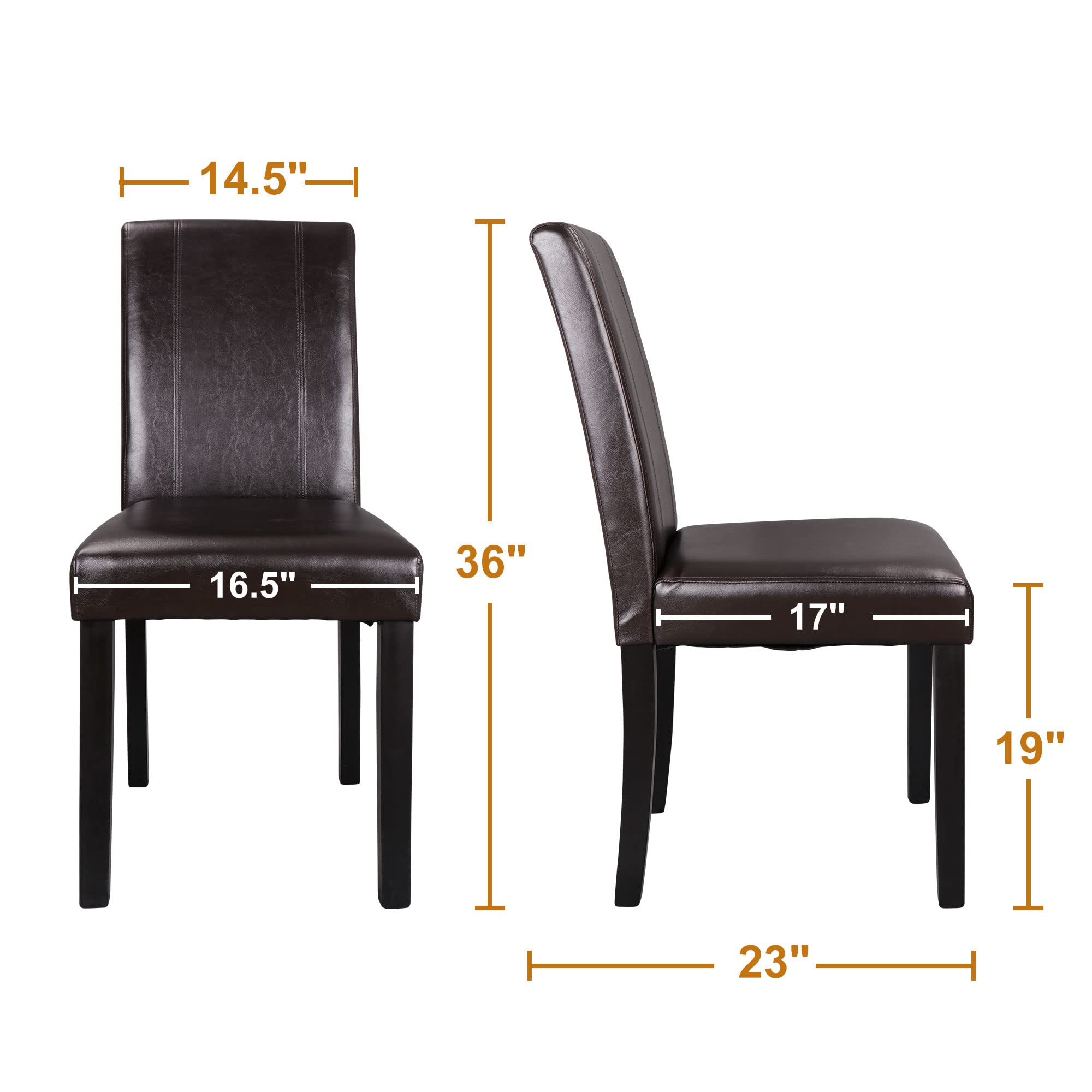 Premium Wood Leatherette Padded Parson Dining Chairs Set of 2 - Waterproof & Oilproof Upholstered Kitchen Chairs for Dining Room - Espresso Brown Modern Furniture for Home & Restaurant Use