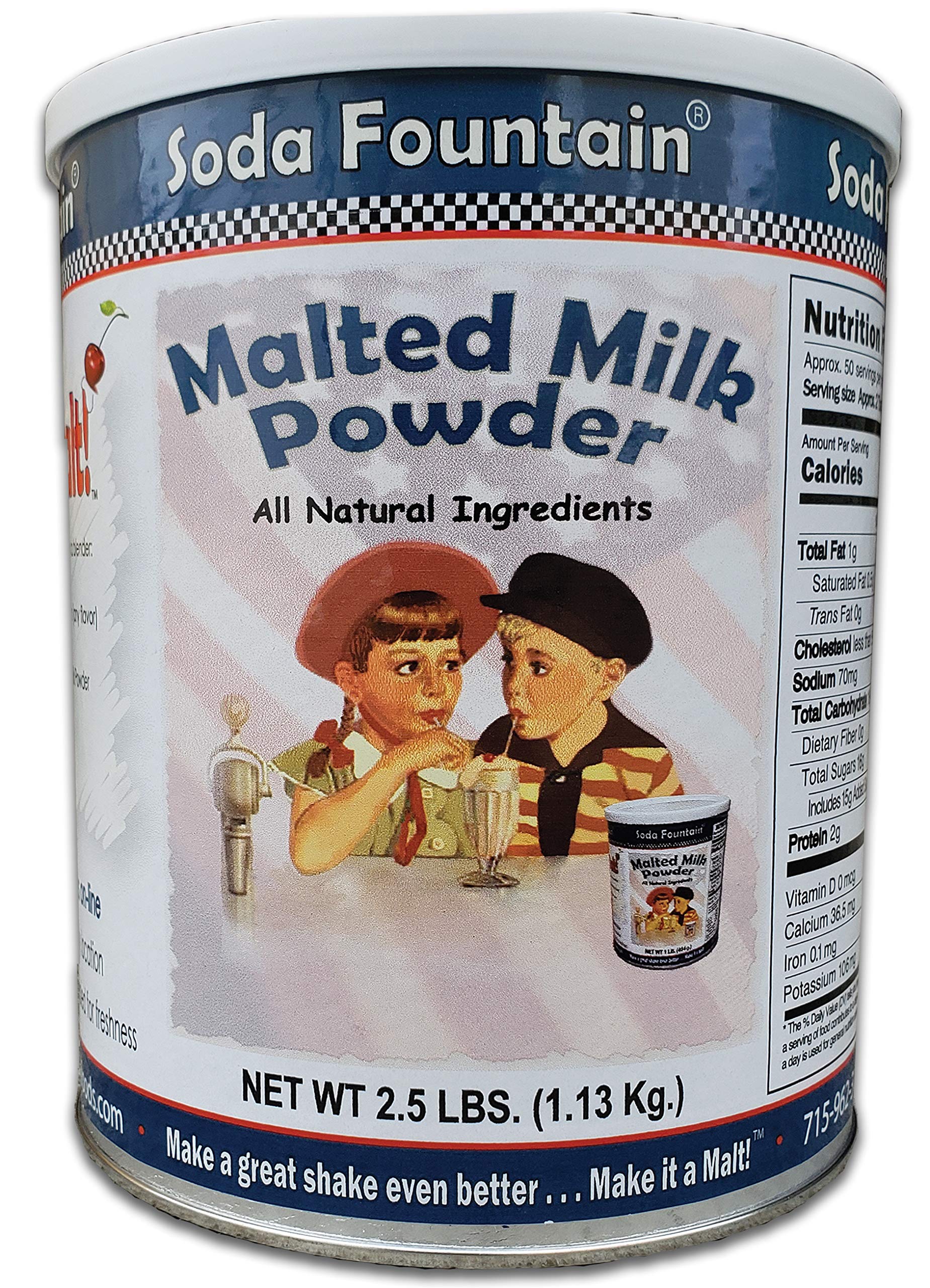 6 Pack - Soda Fountain Malted Milk Powder 2.5 Lb Canisters - Perfect for Milkshakes, Ice Cream & Baking Supplies