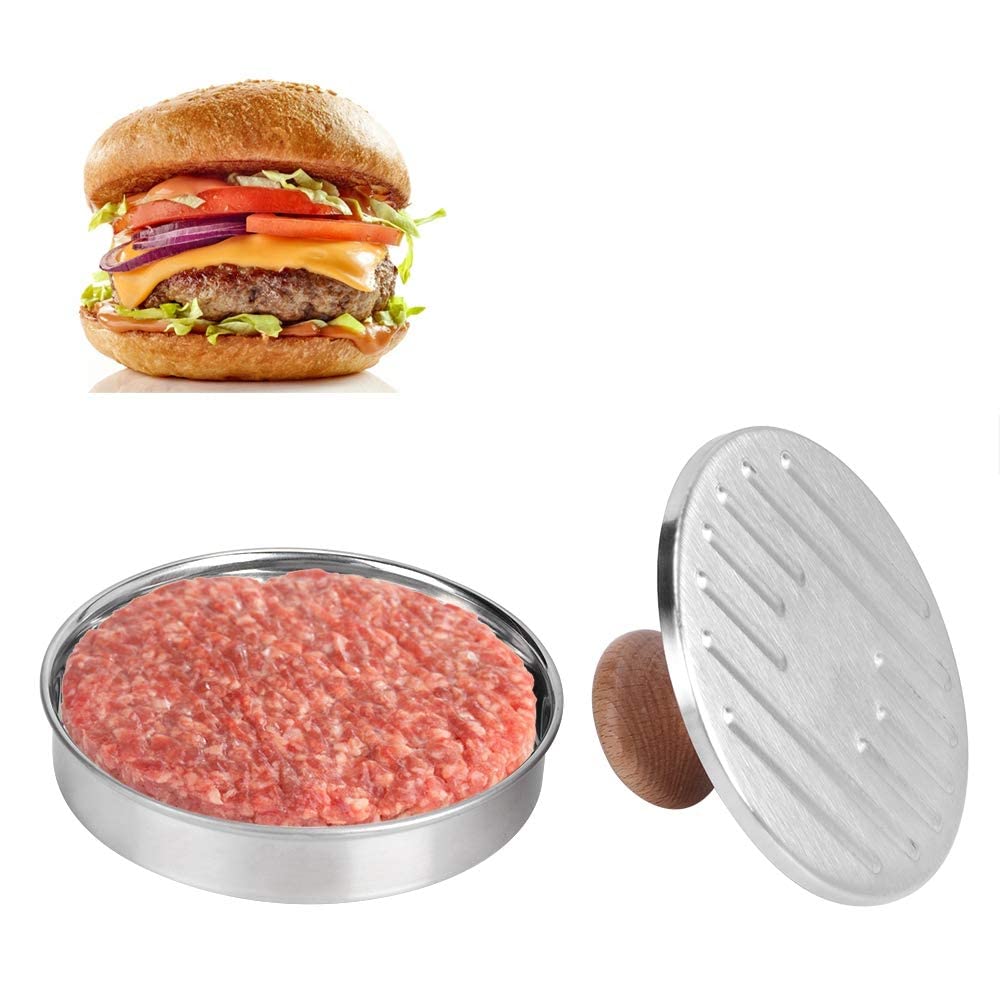 304 Stainless Steel Hamburger Press Patty Maker - Heavy Duty Kitchen Tool for Perfect Homemade Burgers | Ideal for BBQ, Backyard Grilling & Restaurant Use