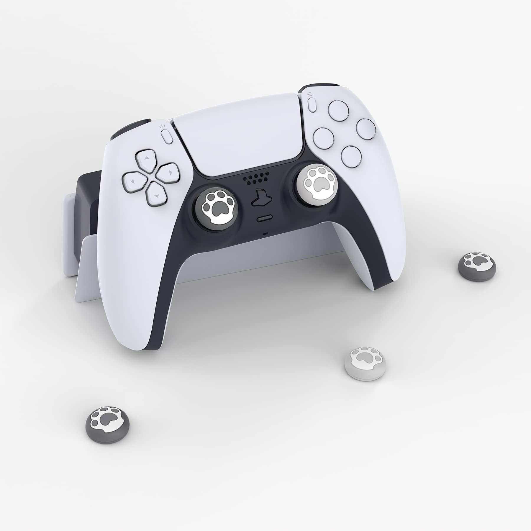 PlayVital Cat Paw Joystick Caps for PS5, PS4, Xbox Series X/S, Xbox One & Switch Pro Controller - Soft Grip Analog Stick Thumb Covers (Gray & Light Gray) - Perfect for Gaming, Streaming & Long Play Sessions