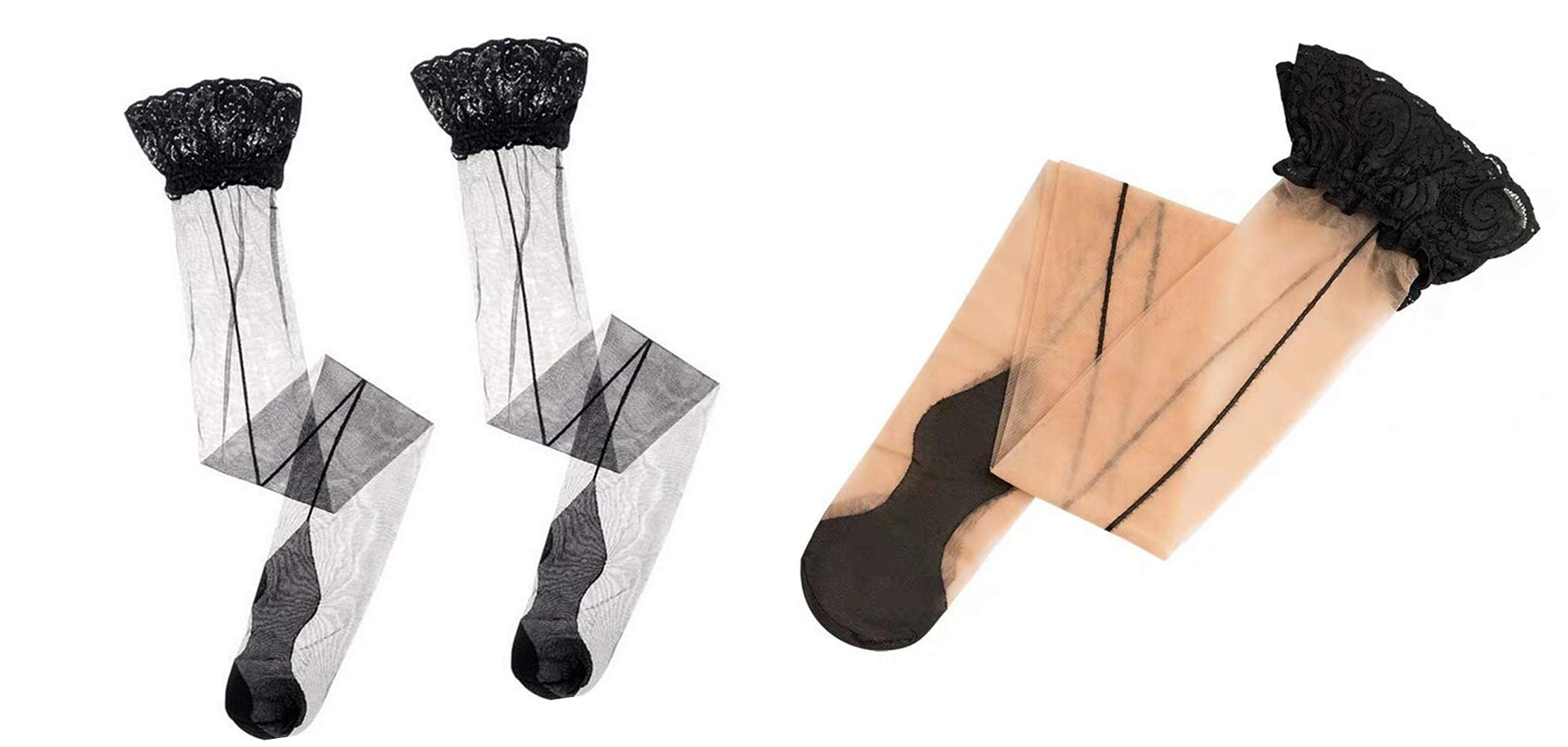 2 Pack Nylon Sexy Thigh High Stockings with Back Seam - Women's Suspender Garter Belts & Cuban Heel Tights Pantyhose (Lace Black) | Perfect for Cosplay, Date Nights & Boudoir Photography