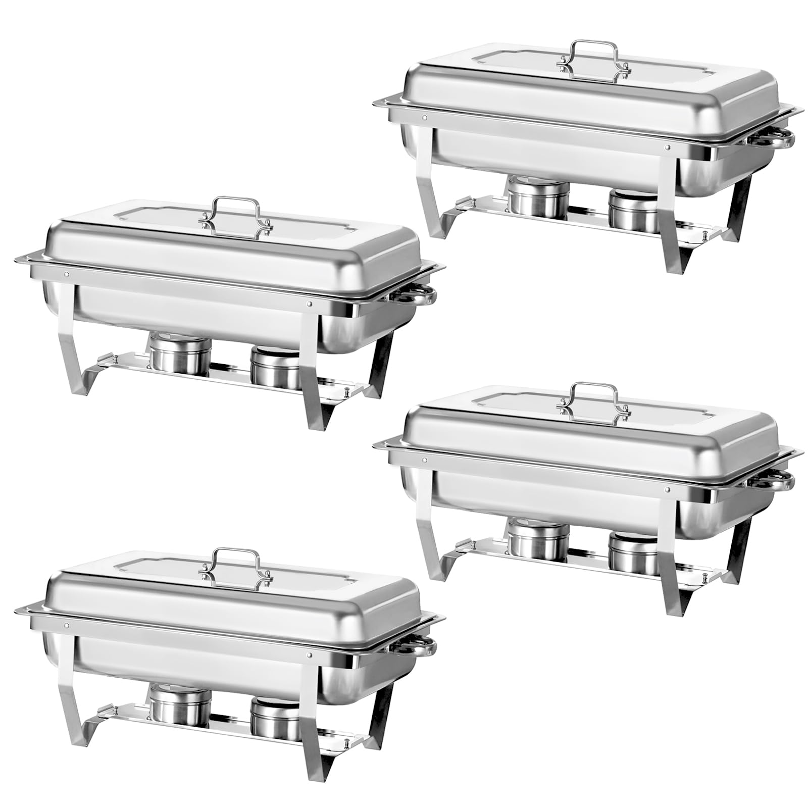 4-Pack Stainless Steel Buffet Chafing Dish Set - 8QT Food Warmer with Water Pan & Fuel Holders for Catering, Parties, Weddings, and Events - Perfect for Keeping Food Hot at Banquets, Buffets, and Large Gatherings
