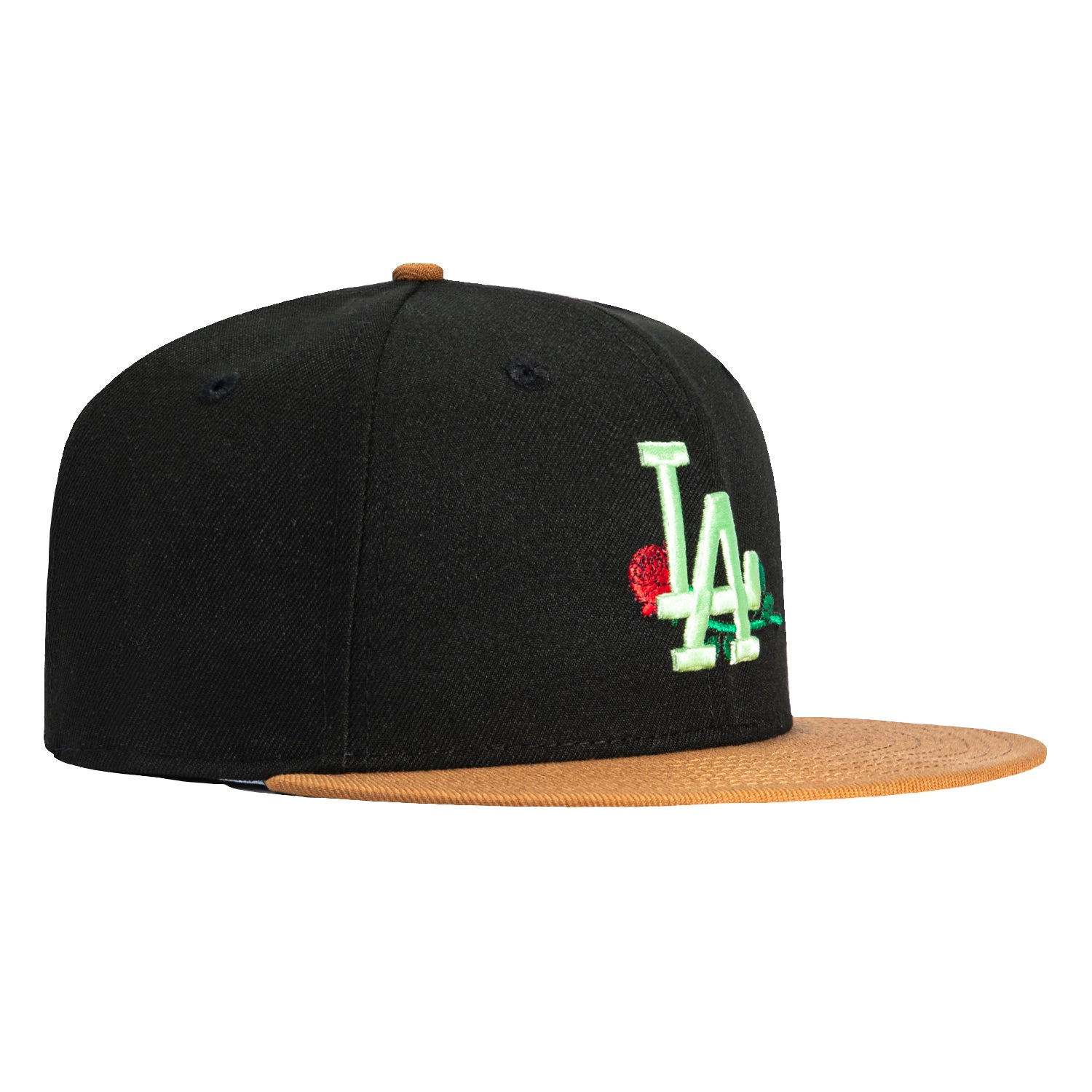 New Era 59Fifty Los Angeles Dodgers Rose Embroidered Snapback Hat - Black & Khaki Adjustable Baseball Cap for Men & Women - Perfect for Games, Streetwear & Sports Fan Gifts