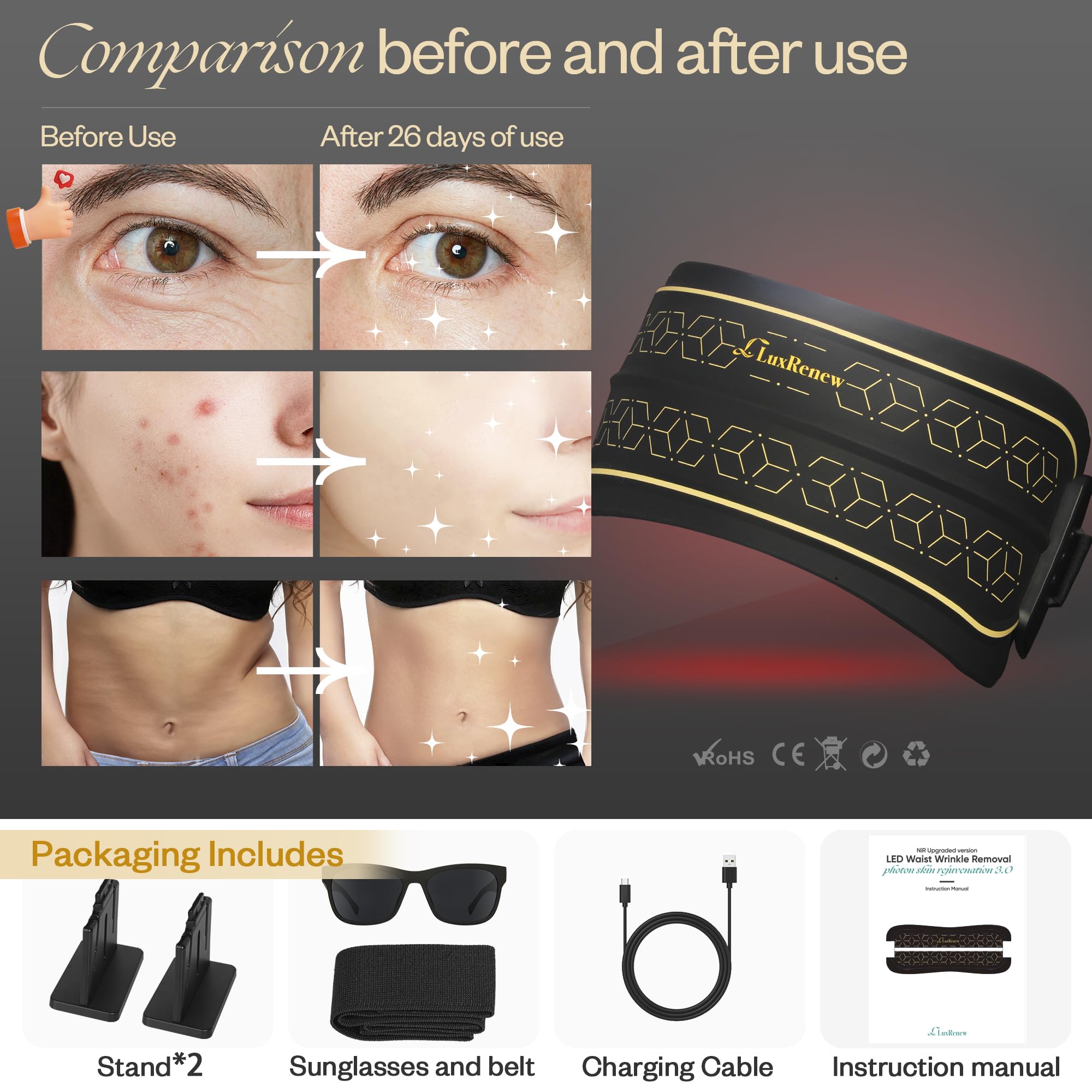 Red Light Therapy Device 850nm Near Infrared LED Mask for Face & Body - Anti-Aging Skin Care, Pain Relief & Beauty Treatment - Perfect for Home Spa & Wellness Routine