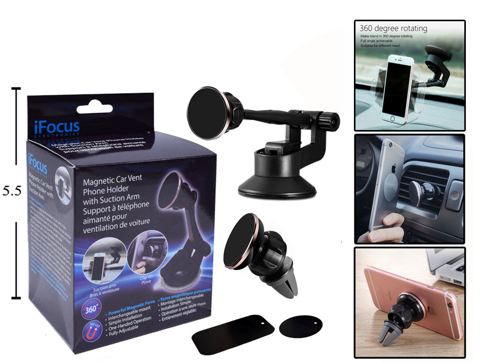 iFOCUS Magnet Car Vent Phone Holder with Adjustable Arm - Strong Magnetic Mount for iPhone, Samsung, Galaxy - Hands-Free Driving & Navigation Accessory