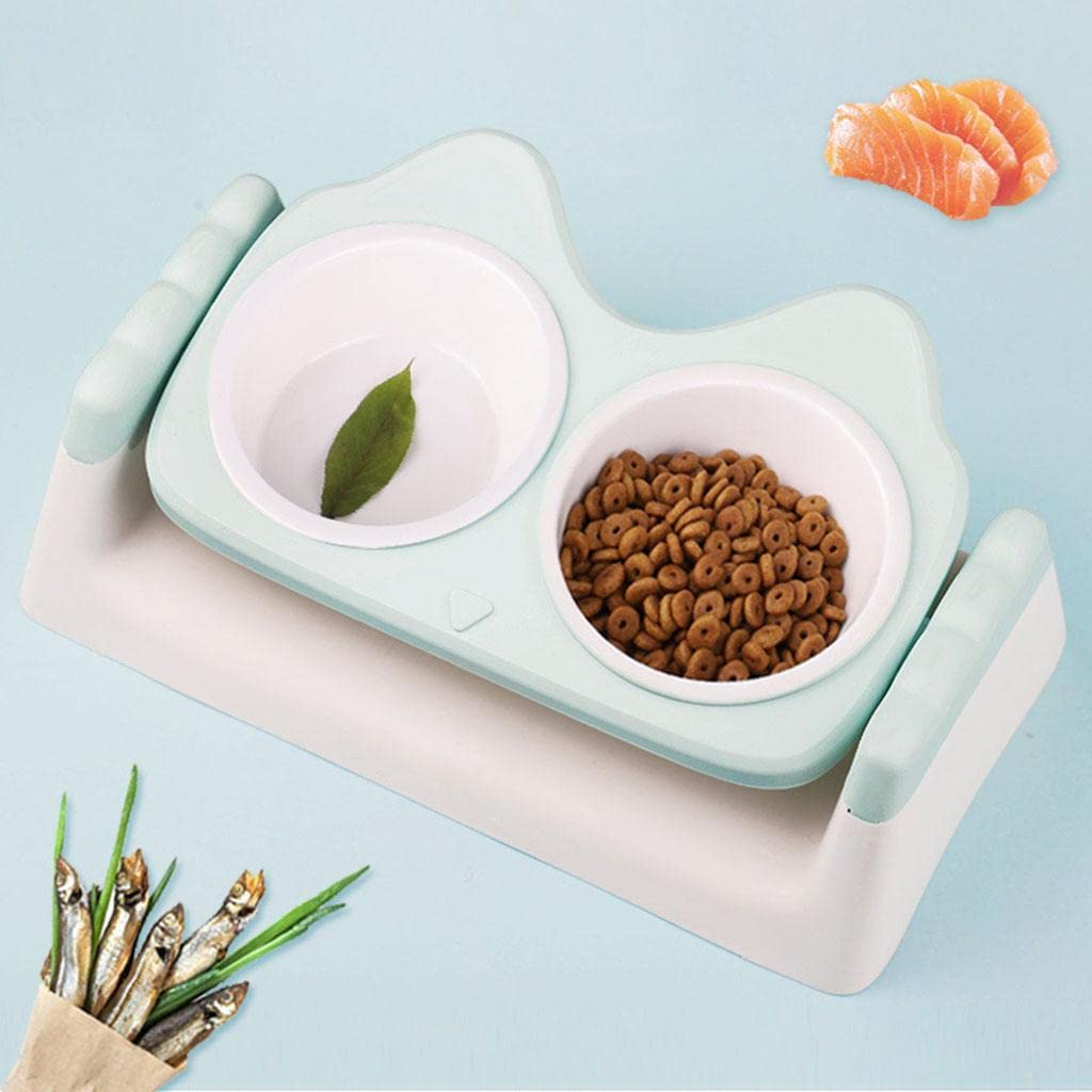 MYADDICTION Double Cat Dog Bowl - Detachable 15 Degree Tilted Pet Food & Water Dish - Anti-Slip Pet Supplies (Green) - Perfect for Kittens, Puppies & Senior Pets with Neck Pain
