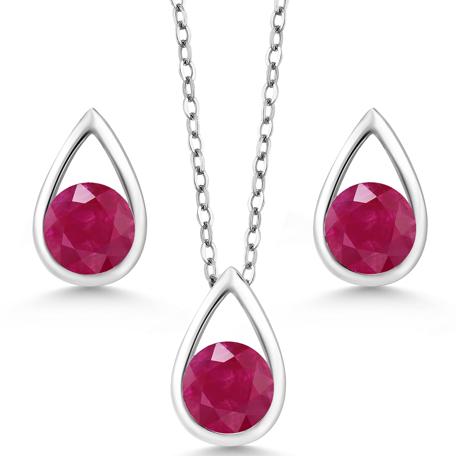 Gem Stone King 925 Sterling Silver 5MM Round Gemstone Birthstone Teardrop Pendant Earrings Set with 18