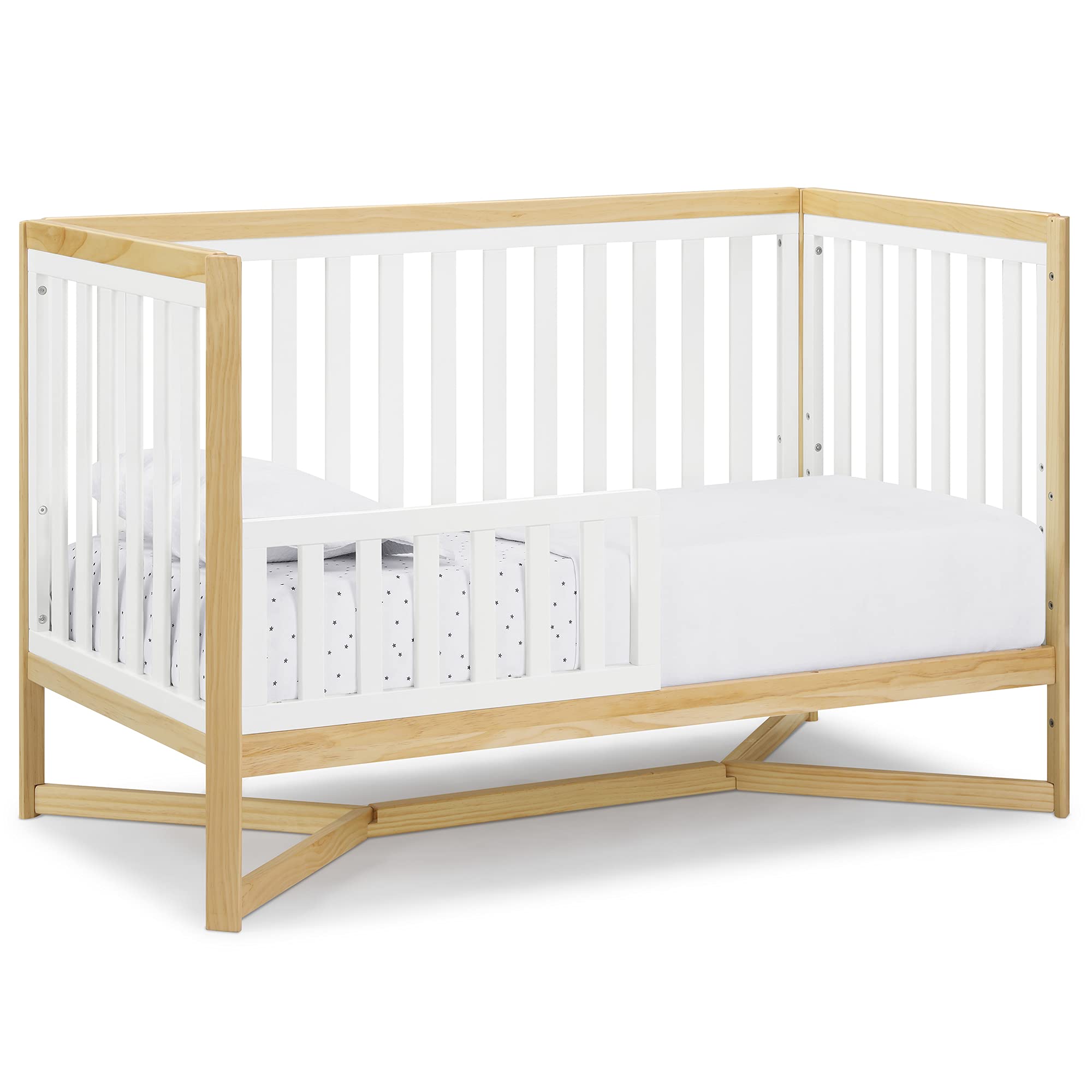 Delta Children Tribeca 4-in-1 Convertible Baby Crib - Bianca White & Natural Finish | Safe & Stylish Nursery Furniture for Newborns to Toddlers | Perfect for Modern Nurseries & Daycare Centers