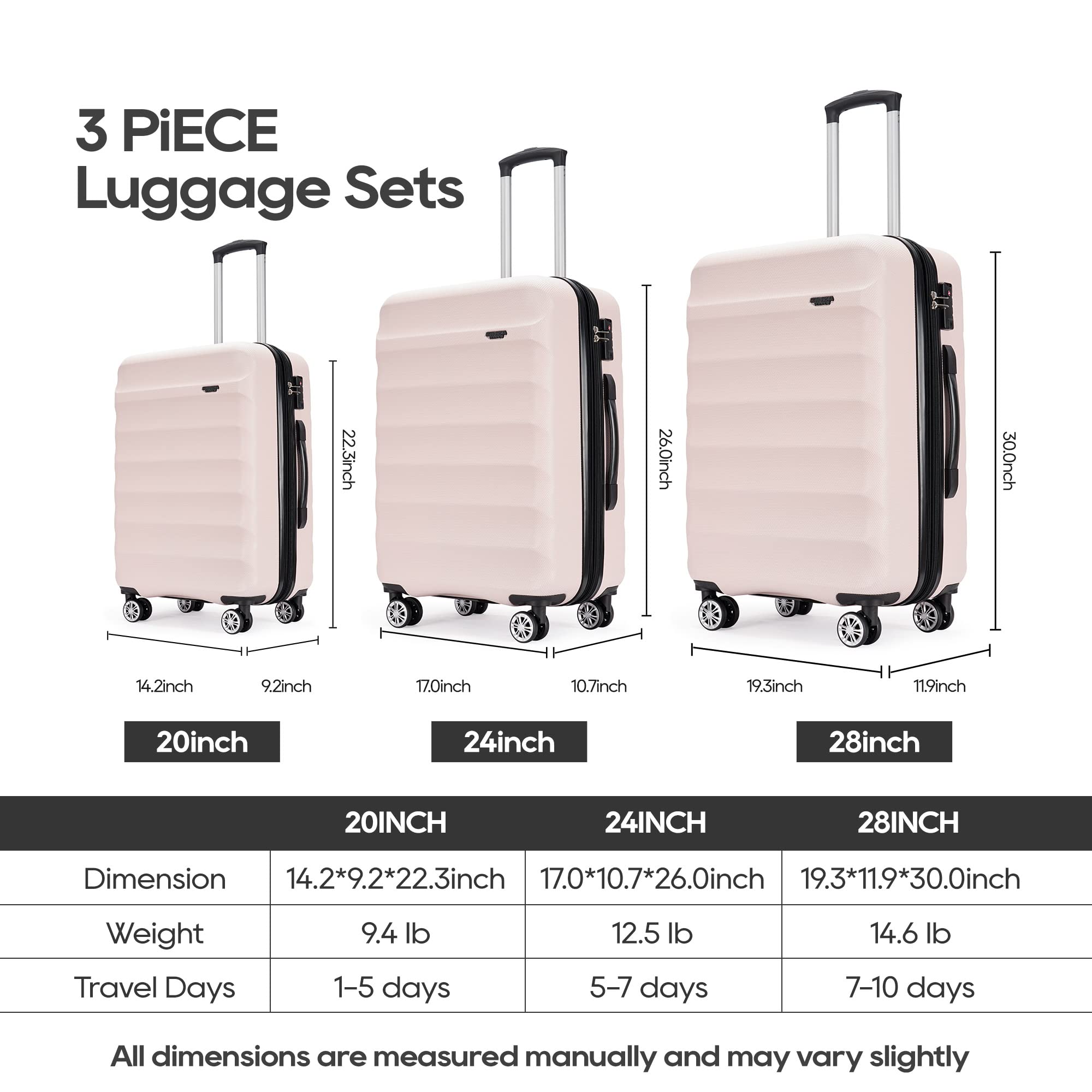 3-Piece Expandable ABS Hardshell Luggage Set with Spinner Wheels & TSA Lock - 20/24/28 Inch Carry-On Suitcases for Family Travel (White & Brown) - Perfect for Air Travel, Business Trips & Vacation Getaways