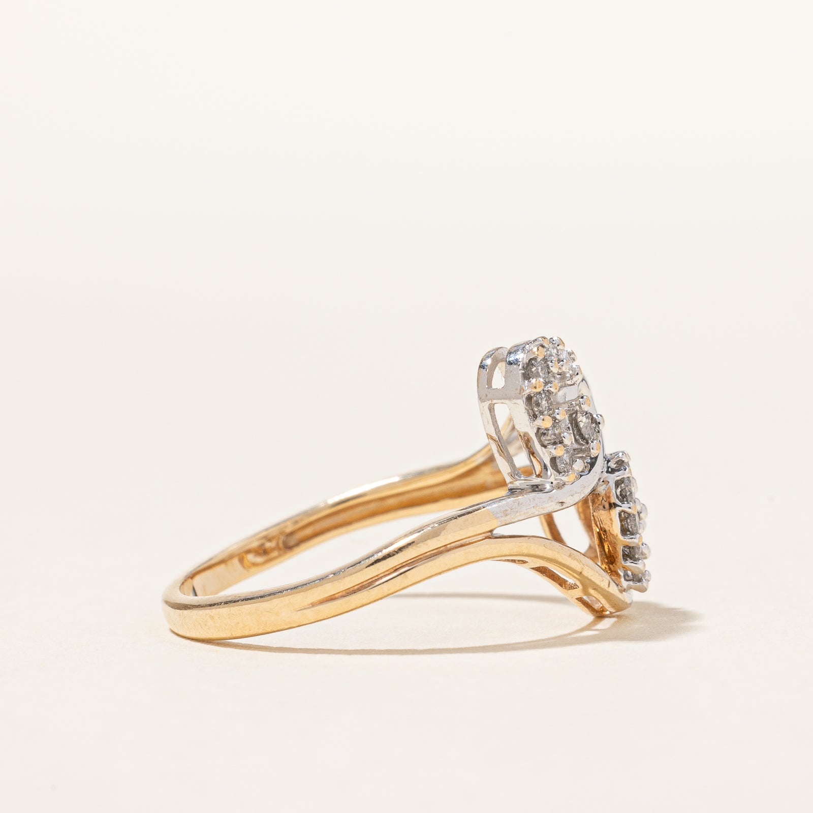 Diamond Double Heart Bypass Ring - 0.16 Carat Total Weight (CTW) - Size 6.25 - Elegant Promise Ring for Women - Perfect for Anniversaries, Engagements & Valentine's Day Gifts