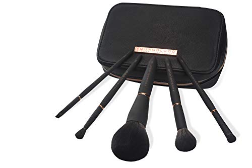 Youngblood Jet Set 5-Piece Vegan Makeup Brush Set - Foundation, Concealer, Highlighter & Contour Brushes | Cruelty-Free Professional Face Brush Kit for Flawless Makeup Application