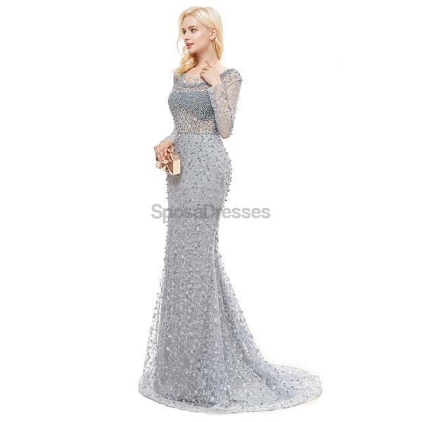 Elegant Long Sleeve Lace Beaded Mermaid Prom Dress for Evening Party & Formal Events - Perfect for Homecoming, Quinceañera, and Special Occasions