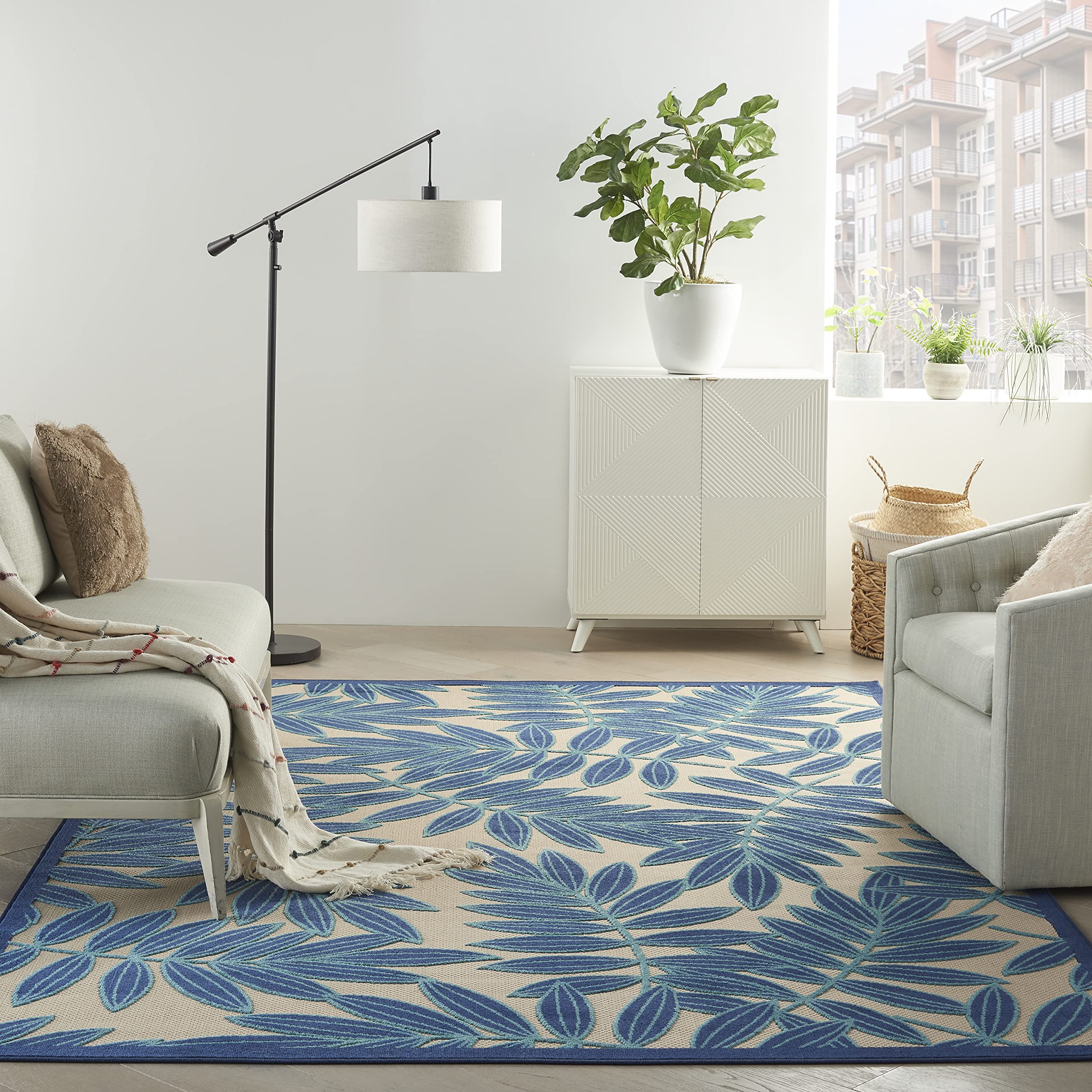 Nourison Aloha Indoor/Outdoor Navy 6' x 9' Area Rug - Easy to Clean, Non-Shedding, Stain Resistant - Perfect for Bedroom, Living Room, Dining Room, Backyard, Deck & Patio (6x9) - Ideal for Coastal Decor, Poolside Lounging and Outdoor Entertaining