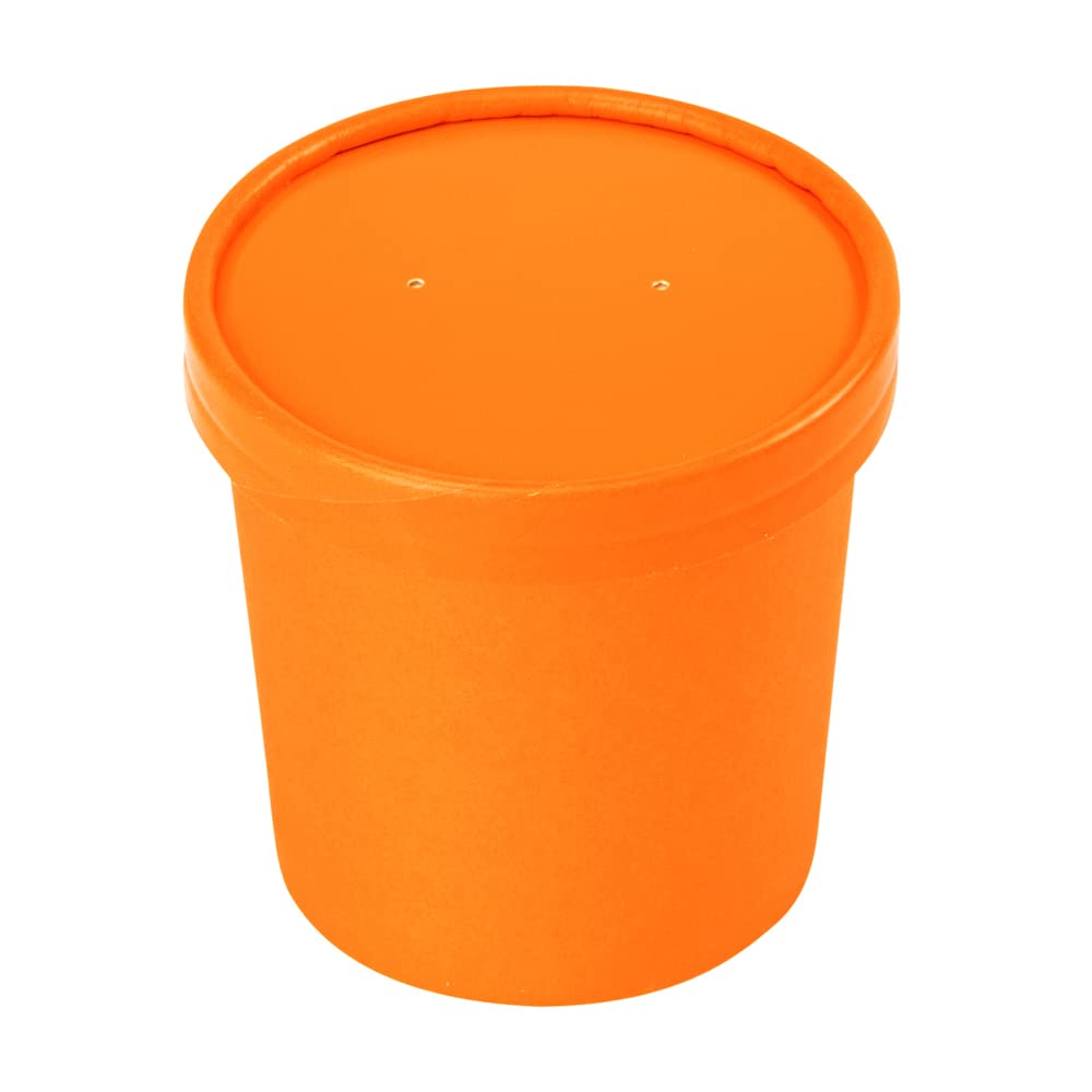 Restaurantware Bio Tek Vented Lids - 25 Pack for 8/12 oz Soup Containers | Microwave Safe Orange Paper Lids for Hot & Cold Foods | Perfect for Takeout, Catering, and Food Delivery Services