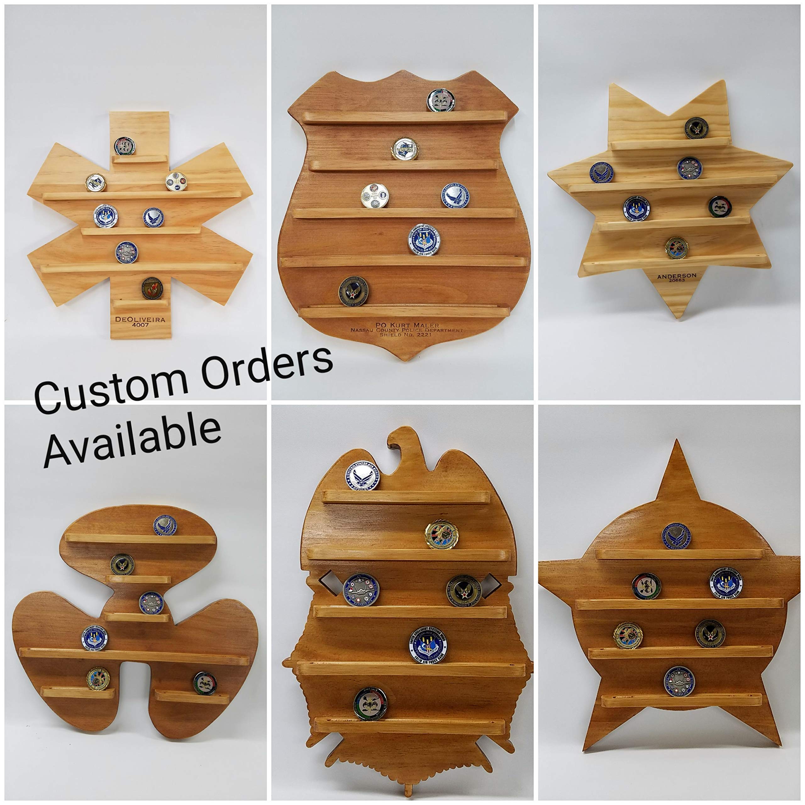 Wall Mounted Challenge Coin Display Holder for Firefighters, Police, Sheriff - Maltese Cross & Badge Design - Perfect for Office, Home Decor & Collectible Showcase
