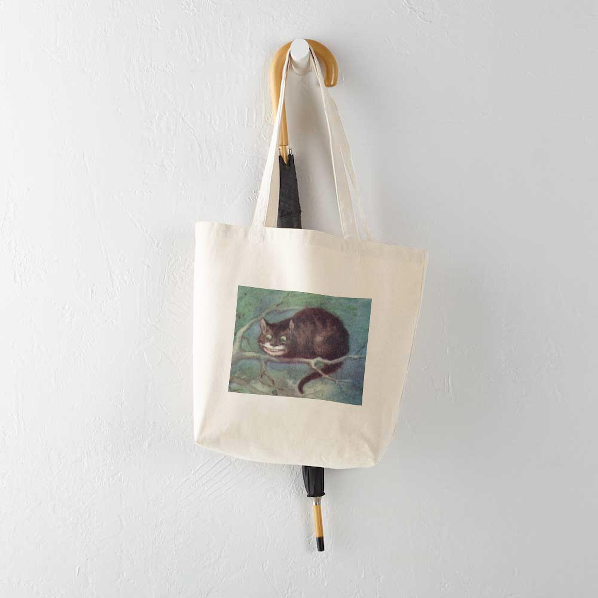 Cheshire Cat Tote Bag - Natural Canvas Reusable Shopping Bag for Groceries, Beach & Daily Use | Eco-Friendly Cotton Tote with Unique Alice in Wonderland Design