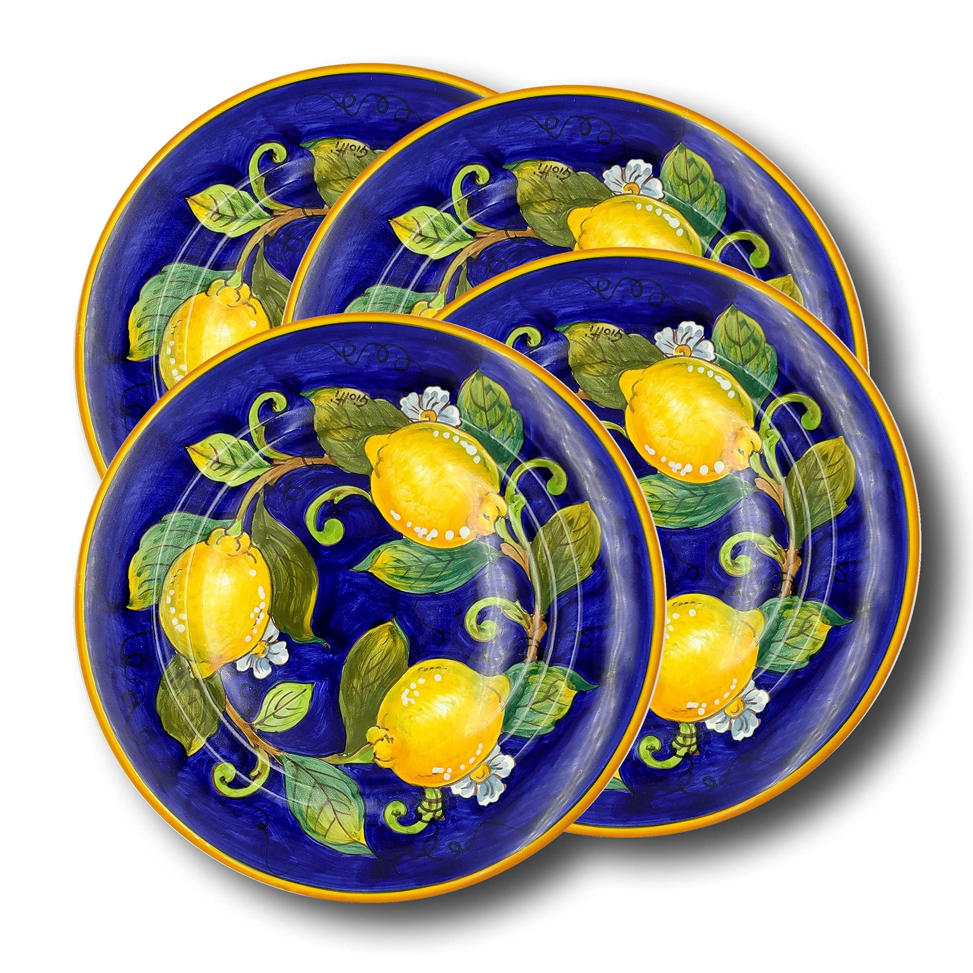 Italian Ceramic Dinnerware Set for 4 - Hand Painted Tuscan Pottery Plates, Bowls & Mugs - Blue Lemon Design - Authentic Made in Italy Home Decor - Perfect for Family Dinners, Entertaining Guests & Kitchen Decor
