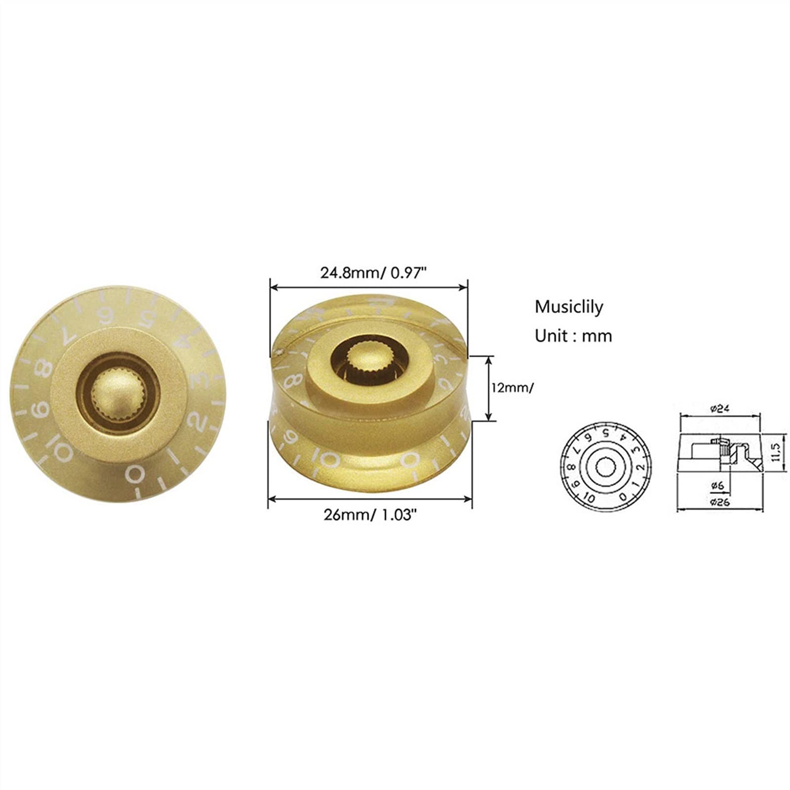 4 Pcs Gold & White Metric Acrylic Guitar Knobs - Volume & Tone Control for Electric Guitar Parts & Accessories | Perfect for DIY Guitar Upgrades & Customization