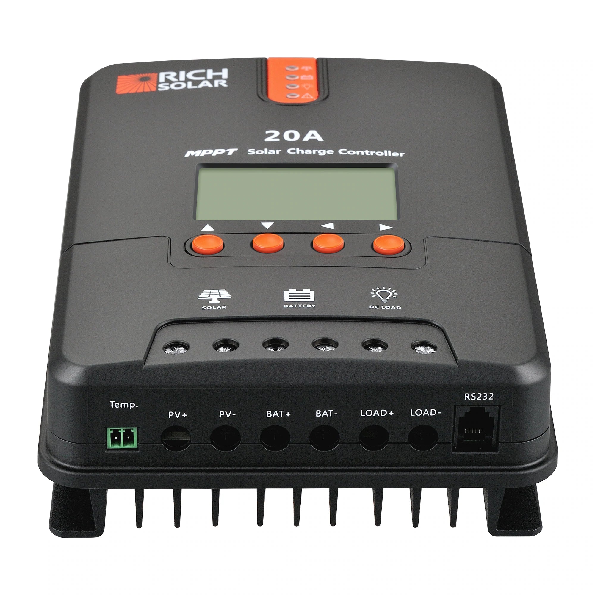 Rich Solar 20 Amp MPPT Solar Charge Controller for RV, Boat, Off-Grid Solar Systems - Efficient 12V/24V Battery Charging with LCD Display