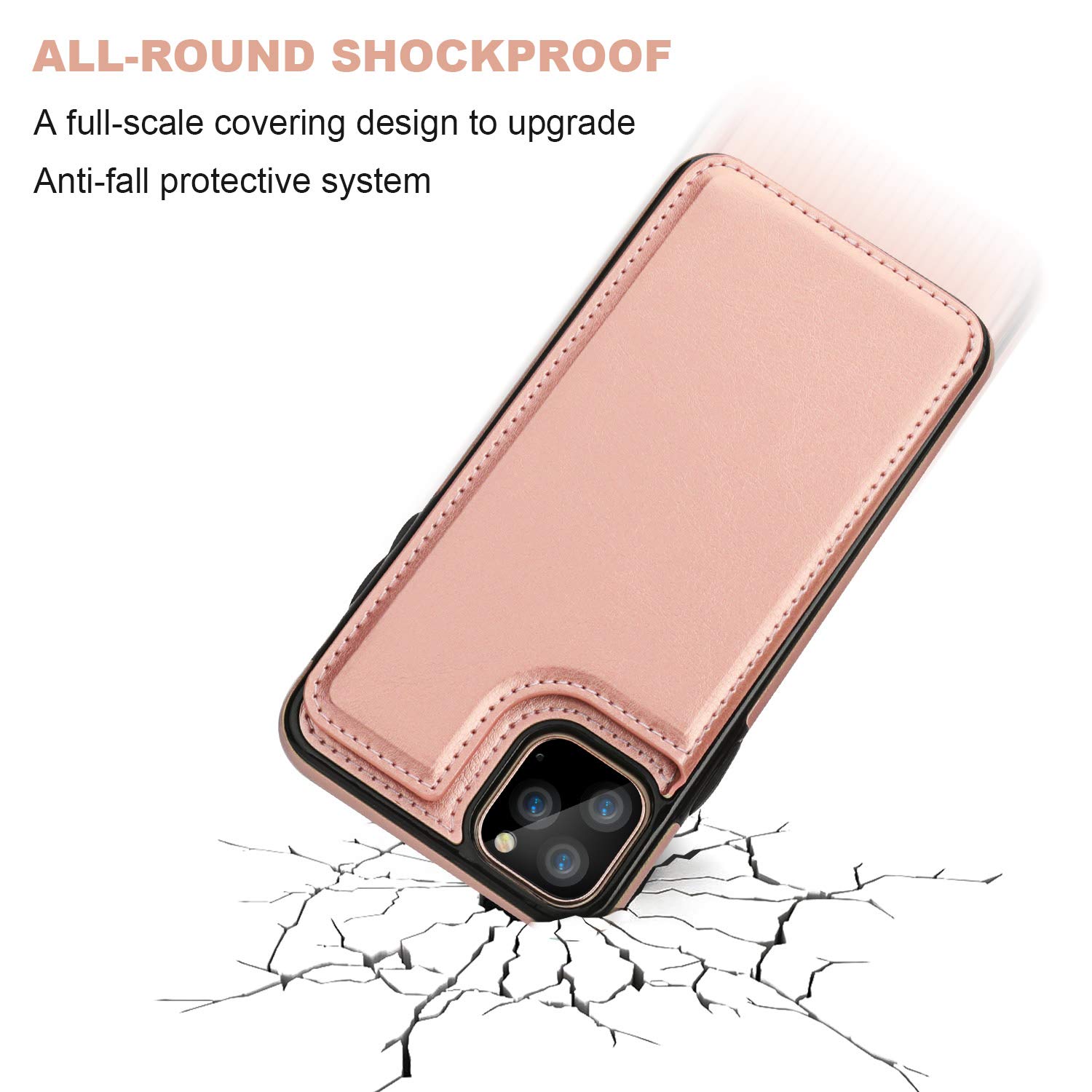 Premium PU Leather Wallet Case for iPhone 11 Pro Max (6.5 Inch) - RFID Blocking Card Holder with Kickstand, Double Magnetic Closure & Shockproof Protection - Rose Gold | Perfect for Business, Travel & Everyday Use