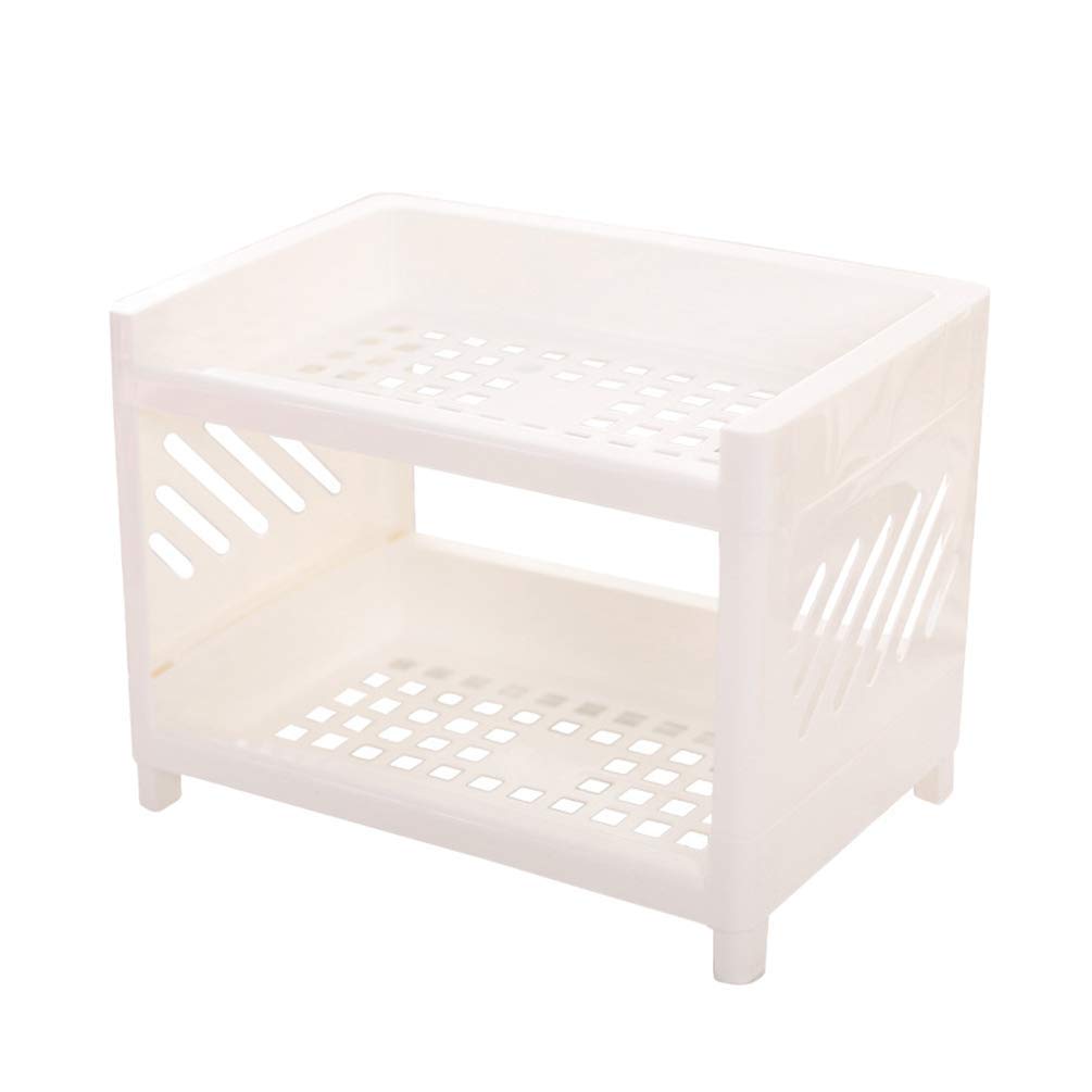 Plastic Spice Rack Organizer - 2-Tier Countertop Spice Bottle Holder for Kitchen & Dining | White Space-Saving Spice Jar Shelf for Seasonings, Condiments & Kitchen Sundries | Perfect for Small Kitchens, Pantries & Countertop Organization