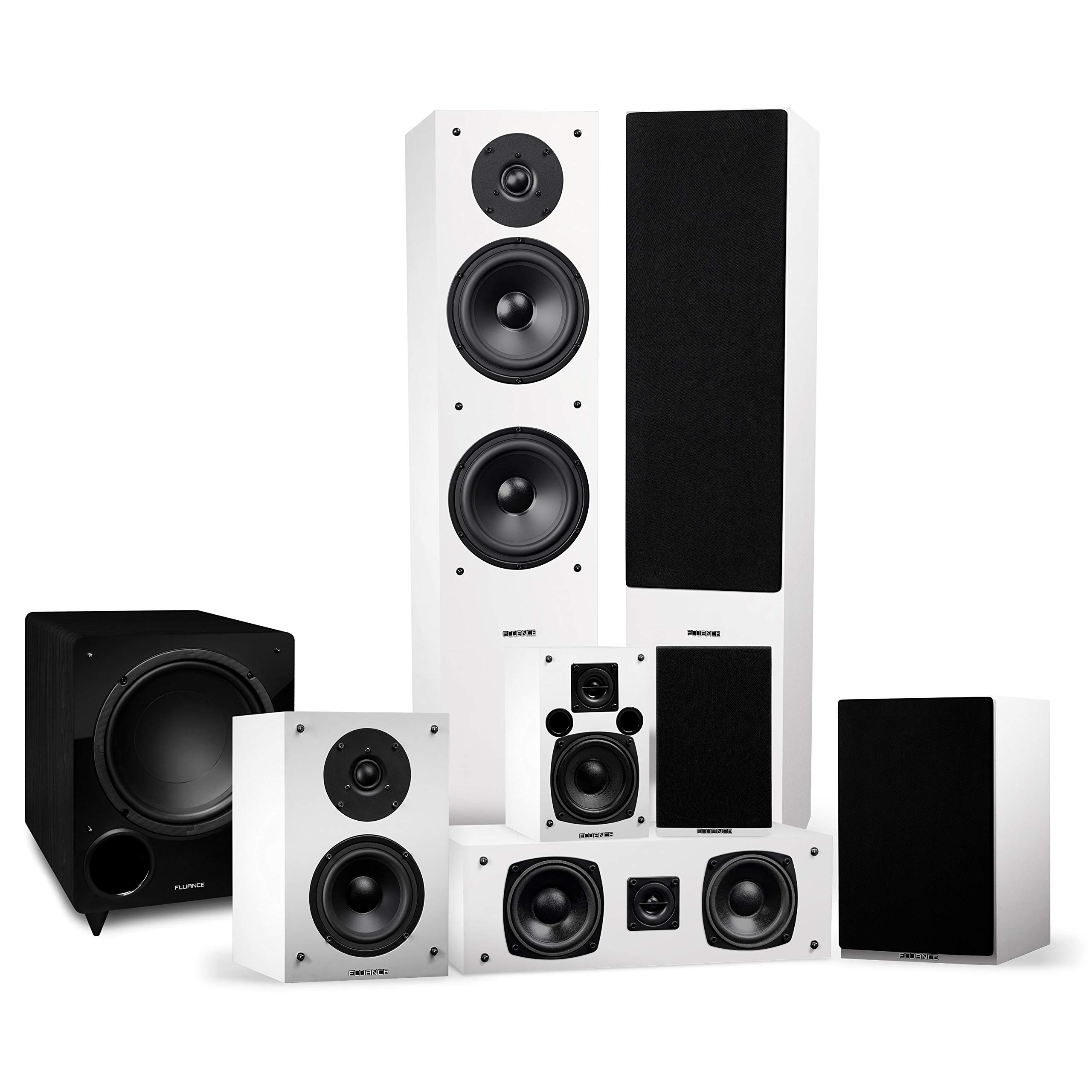 Fluance Elite 7.1 Home Theater Speaker System with Floorstanding Towers, Center Channel, Surround & Rear Speakers, DB10 Subwoofer - White (SX71WHR) | Perfect for Living Room & Home Cinema Setup