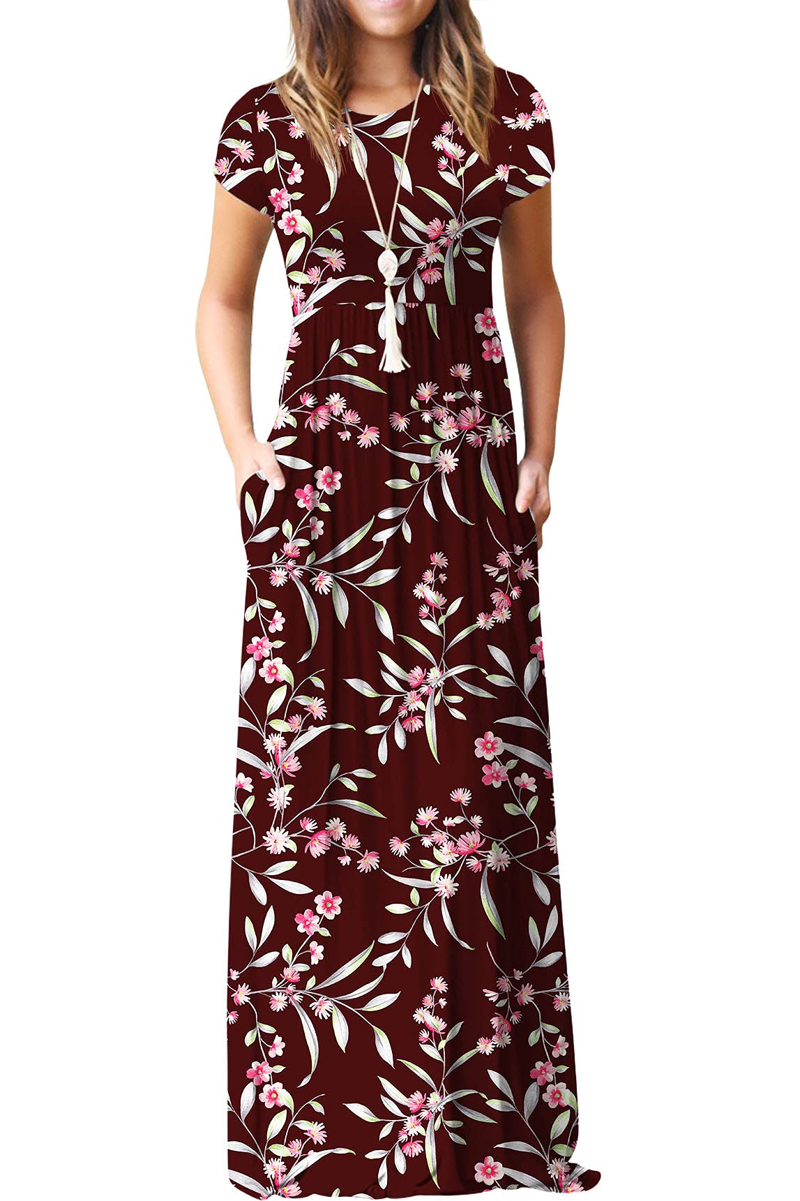 GRECERELLE Women's Summer Short Sleeve Maxi Dress with Pockets - Casual Flowy Long Dress for Beach, Vacation & Everyday Wear