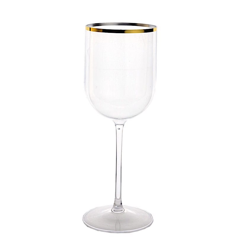 12-Piece Set of 12 oz Clear Plastic Wine Glasses with Elegant Gold Rim - Perfect for Outdoor Parties, Weddings, and Picnics