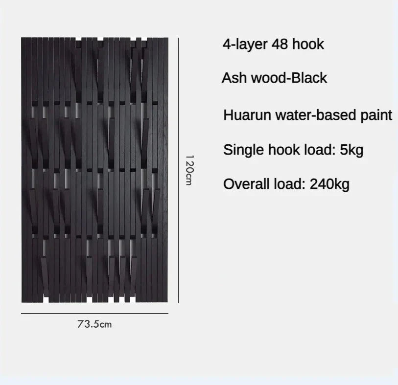 Black Oak Wood Piano Wall Hanging Coat Rack Organizer - Elegant Entryway Storage Solution for Hats, Scarves & Keys