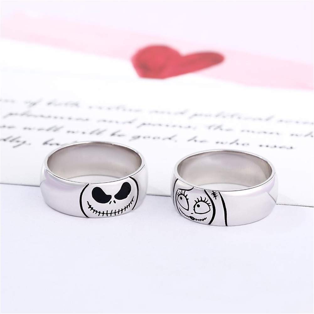 Jeulia 925 Sterling Silver Jack Skellington & Sally Halloween Couple Rings Set for Women & Men - Gothic Promise, Anniversary Band Jewelry with Gift Box - Perfect for Halloween, Cosplay, and Unique Couple Gifts