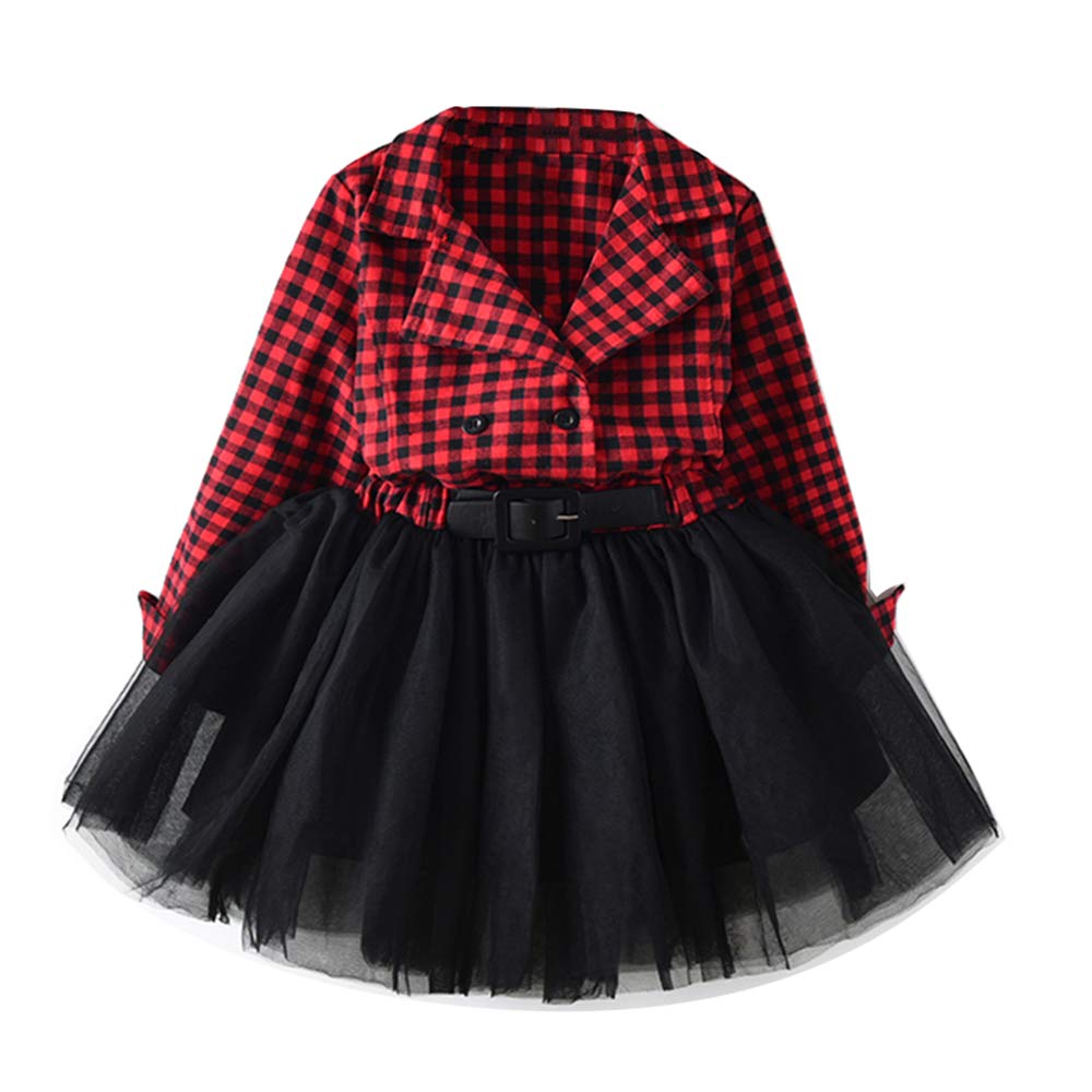 Red Plaid Christmas Dress for Toddler Girls - Long Sleeve Tulle Tutu Princess Party Dress | Winter Holiday Outfit for Photos, Parties & Family Gatherings