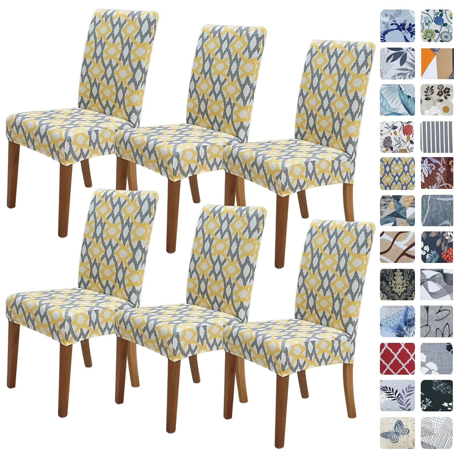 SPRINGRICO 6-Pack Stretch Dining Chair Covers - Washable Spandex Slipcovers for Kitchen & Parsons Chairs, Removable Seat Protector for Home, Party & Restaurant Use (Set of 6, Sunshine Zen) | Perfect for Everyday Dining, Holiday Gatherings & Event Decor