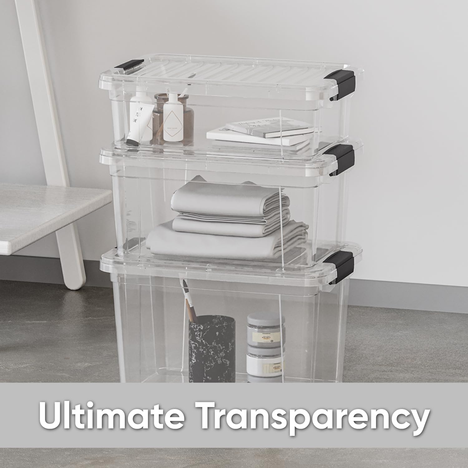 Premium Clear Plastic Storage Boxes with Lids - 2.5 Quart Stackable Organizing Bins | BPA Free, Non-Toxic & Odorless | Perfect for Home, Office, Dorm Organization | Great for Pantry, Closet & Toy Storage