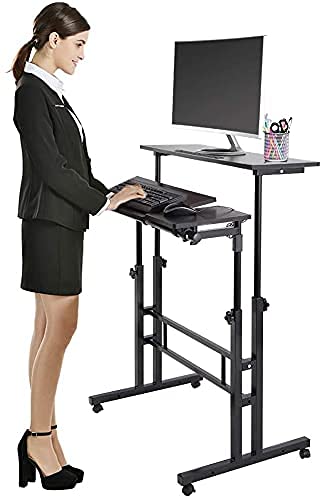 Adjustable Mobile Standing Desk - Rolling Computer Workstation with Height Adjustment for Office & Home Use - Perfect for Presentations, Laptop Work & Remote Setup