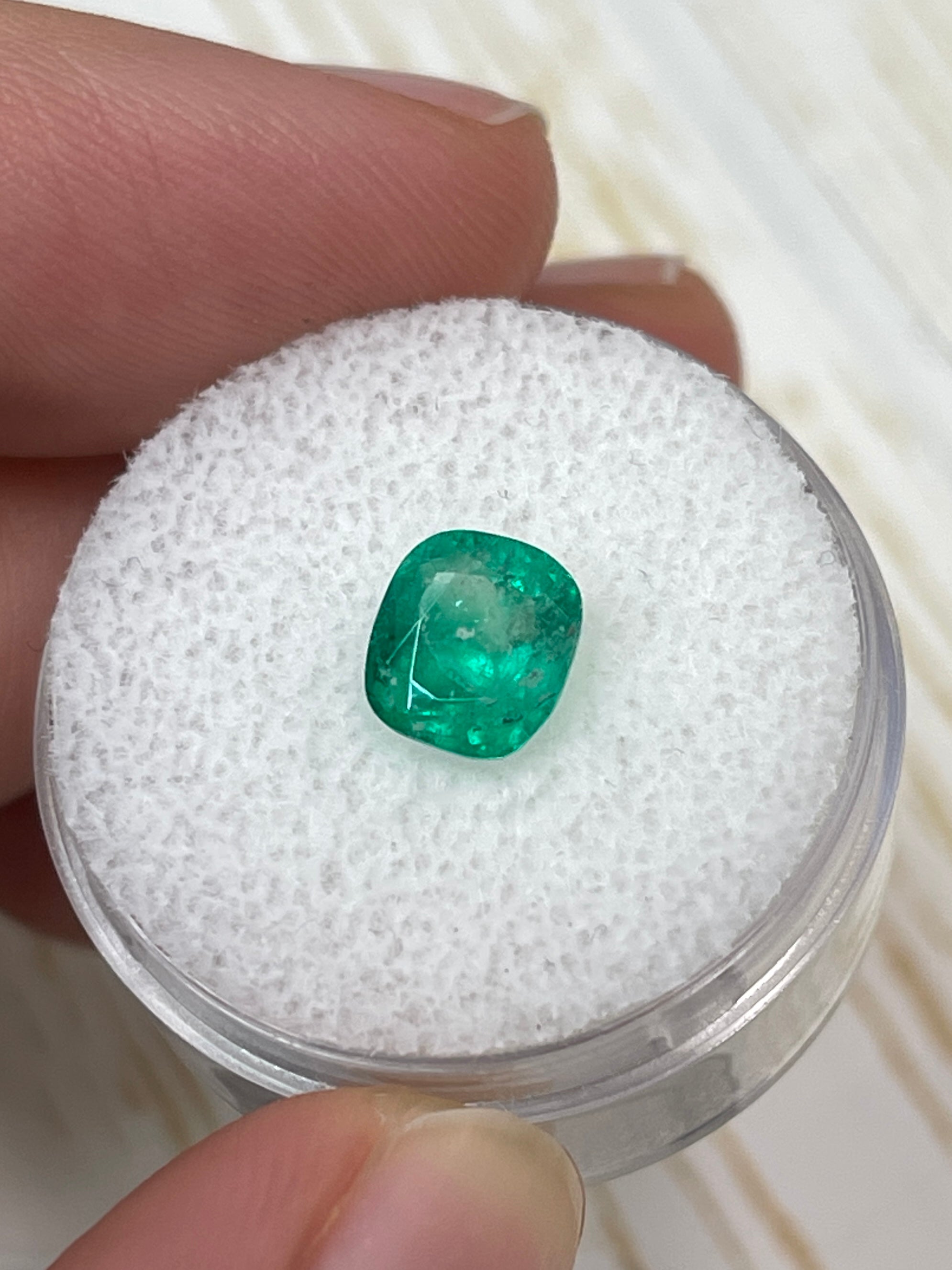 1.69 Carat Natural Colombian Emerald Loose Gemstone - Cushion Cut Earthy Green Color for Jewelry Making & Engagement Rings