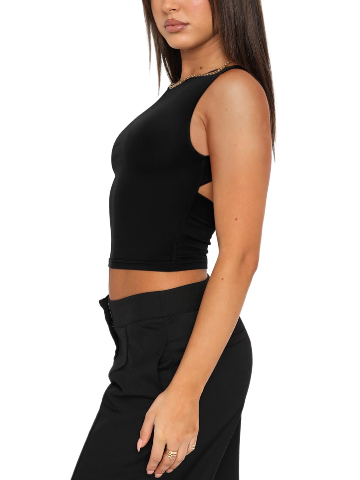 REORIA Women's Sexy Open Back High Neck Sleeveless Tank Top - Y2K Trendy Backless Crop Tops for Summer, Clubwear, and Casual Outfits
