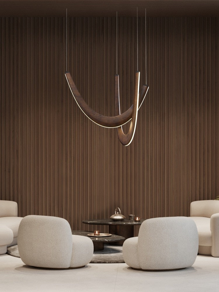 Handcrafted Solid Oak Wood Loops Chandelier - Elegant Rustic Ceiling Light Fixture for Dining Room, Living Room & Bedroom Decor
