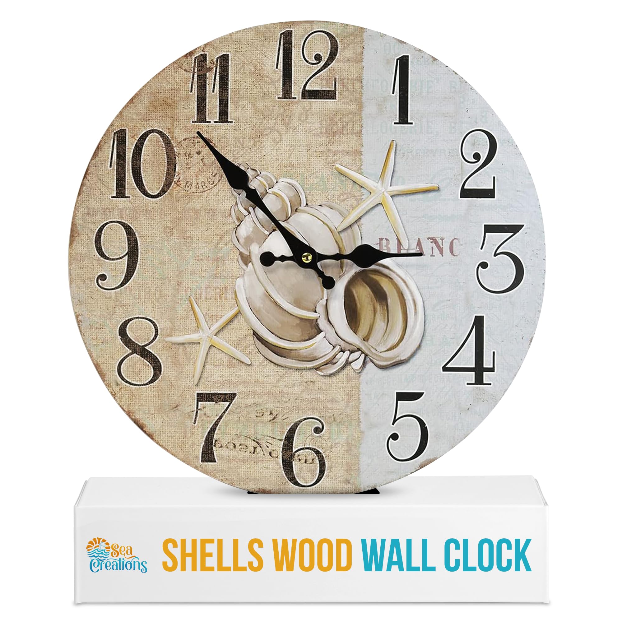 13 Inch Coastal Wooden Wall Clock - Nautical & Beach Themed Decorative Timepiece for Home & Office | Rustic Sea Shell Design Wall Decor | Perfect for Living Room, Bedroom, Beach House or Cottage | Creates Relaxing Coastal Ambiance