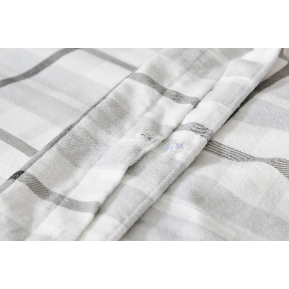 150GSM Check Print Flannelette Quilt Cover Set - Grey King Size Bedding, Soft & Warm Winter Comforter Cover for Cozy Bedroom Decor