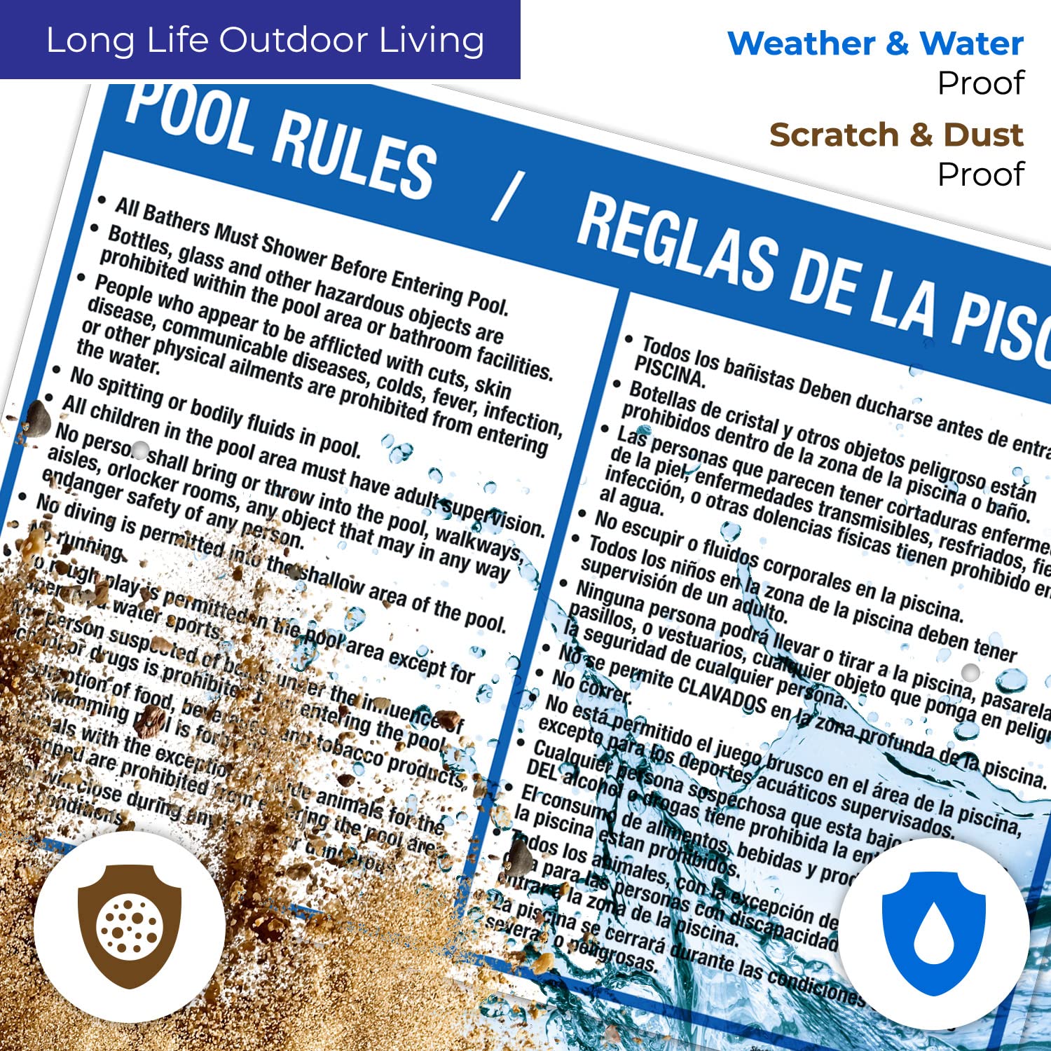 Bilingual Pool Rules Sign - English & Spanish, 18x24 Inches, Rust-Free .063 Aluminum, Fade-Resistant, Easy Mounting for Indoor & Outdoor Use - Made in USA | Perfect for Community Pools, Water Parks & Backyard Swimming Areas
