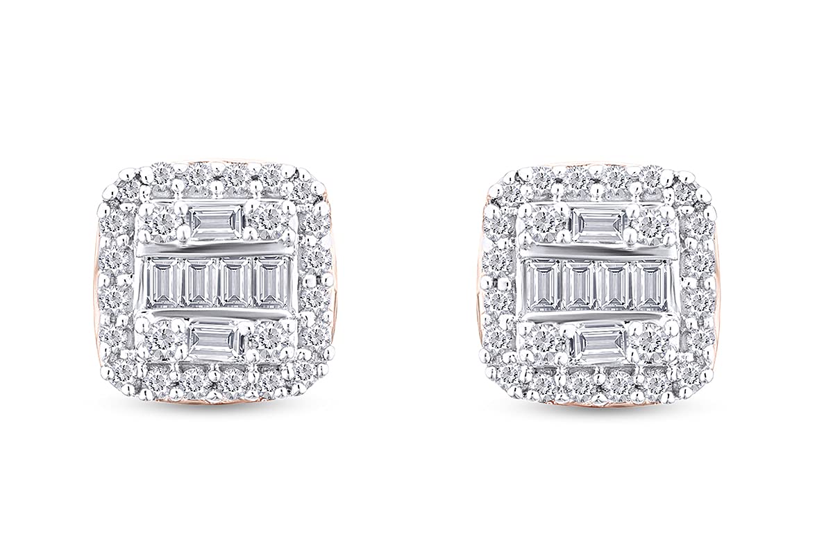 1/7 Carat Multi-Cut White Natural Diamond Stud Earrings in 14K Gold Plated 925 Sterling Silver - I2-I3 Clarity, I-J Color, 0.15 CTTW - Elegant Jewelry Gift for Women, Perfect for Weddings, Anniversaries & Special Occasions