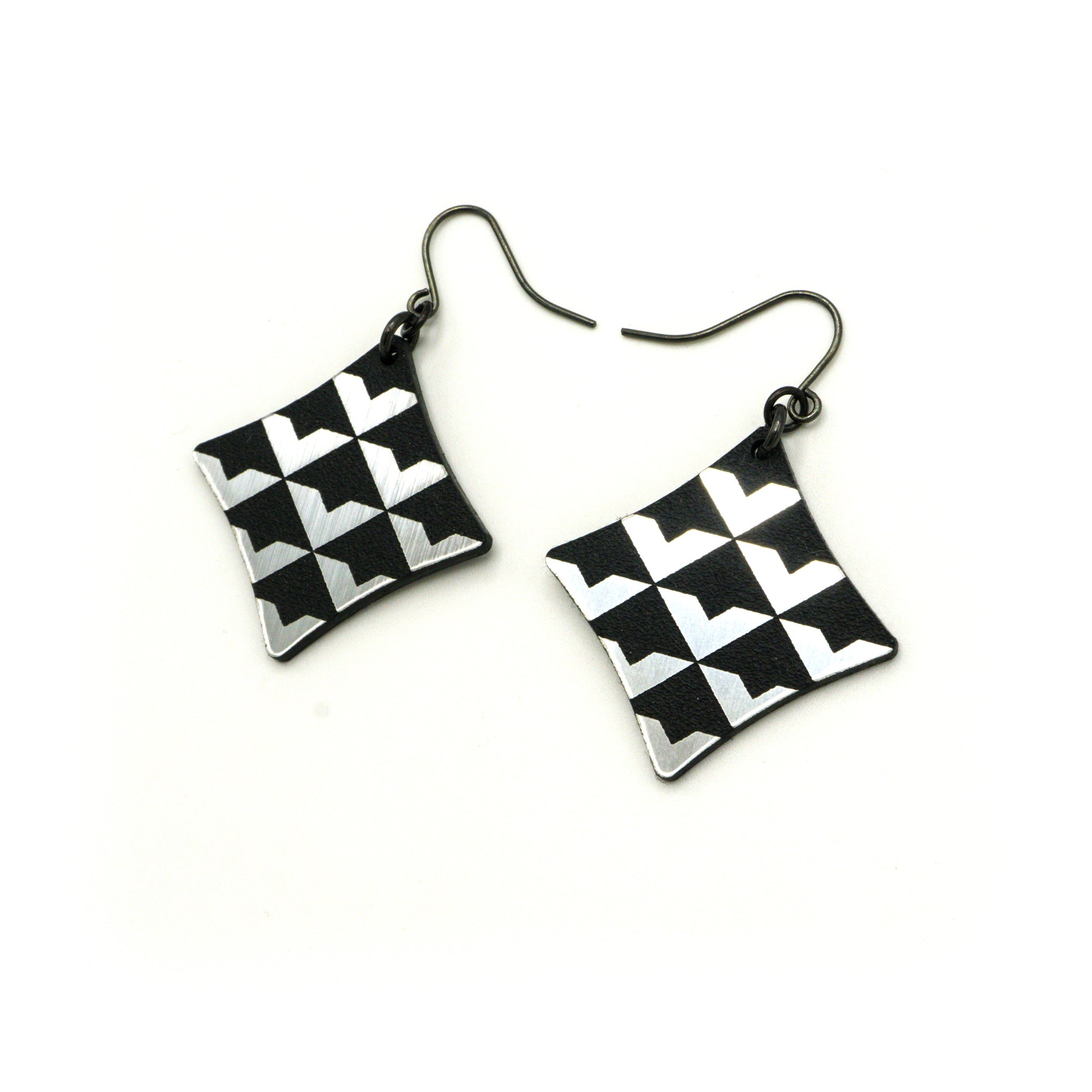 Concave Diamond [1R] Acrylic Earrings - Brushed Silver & Black | Fashion Jewelry for Women, Trendy Accessories for Parties & Daily Wear