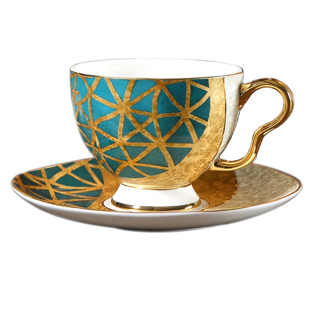 Premium Golden Beach Cups and Saucers Set - Elegant Porcelain Coffee & Tea Cups with Saucers - Perfect for Beach Parties, Picnics, and Outdoor Entertaining