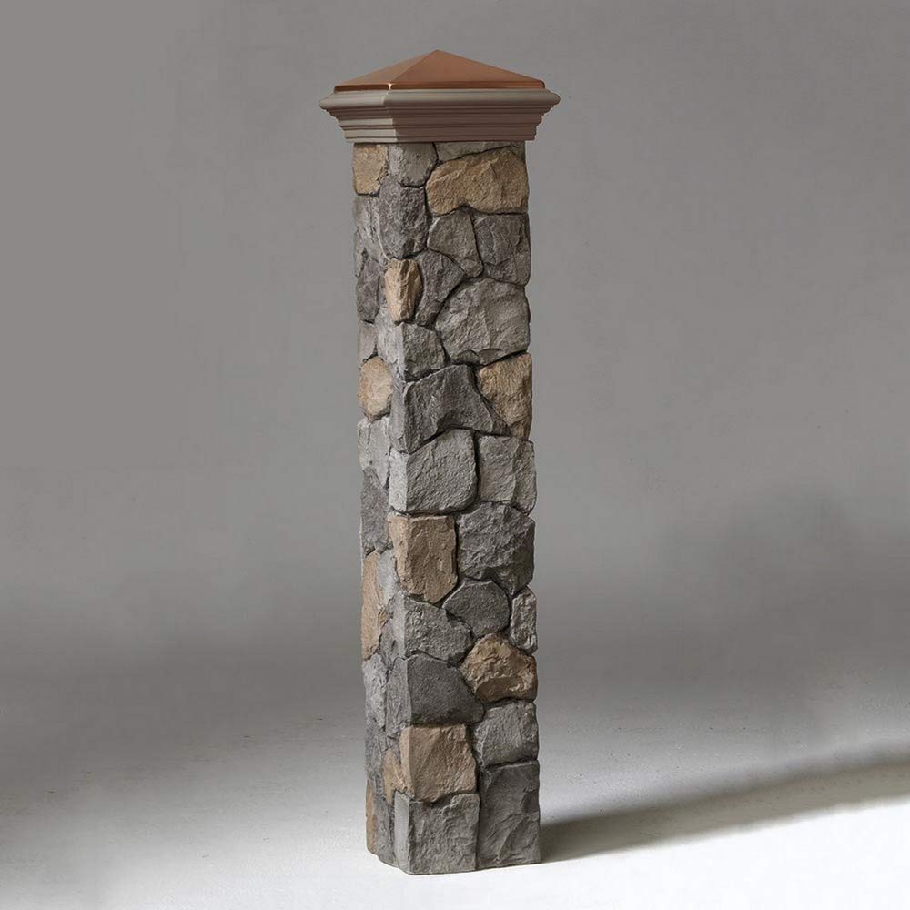 Deckorators 42 Inch Gray Fieldstone Post Cover - Durable Outdoor Column Wraps for Porch, Fence & Deck Decoration