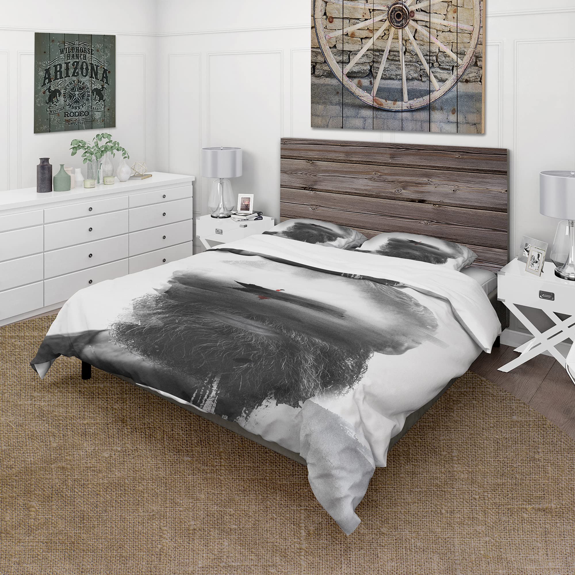 Modern Floating Boat Portrait King Duvet Cover Set - 3 Piece White Contemporary Bedding for All Seasons | Perfect for Romantic Bedrooms & Coastal Themed Decor