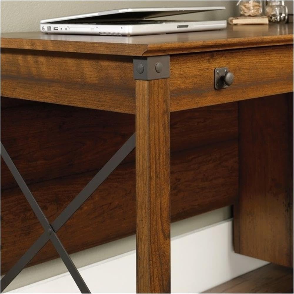 Pemberly Row Rustic Engineered Wood Computer Desk in Washington Cherry - Home Office Desk for Small Spaces, Work from Home & Study