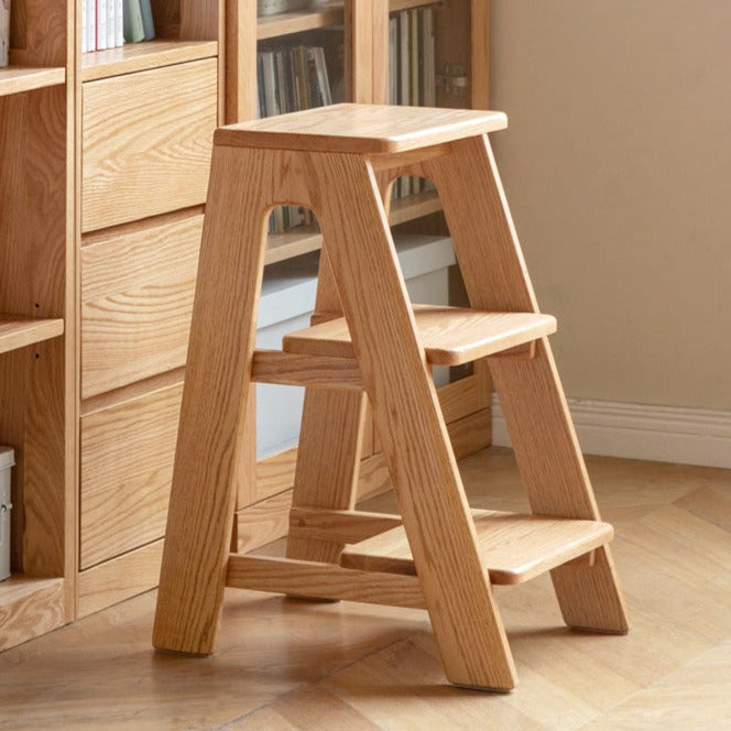 Solid Oak Wood Step Stool - Sturdy 2-Step Ladder for Kitchen, Bathroom & Kids - Non-Slip Safety Footrest for Home, Office & Closet Organization