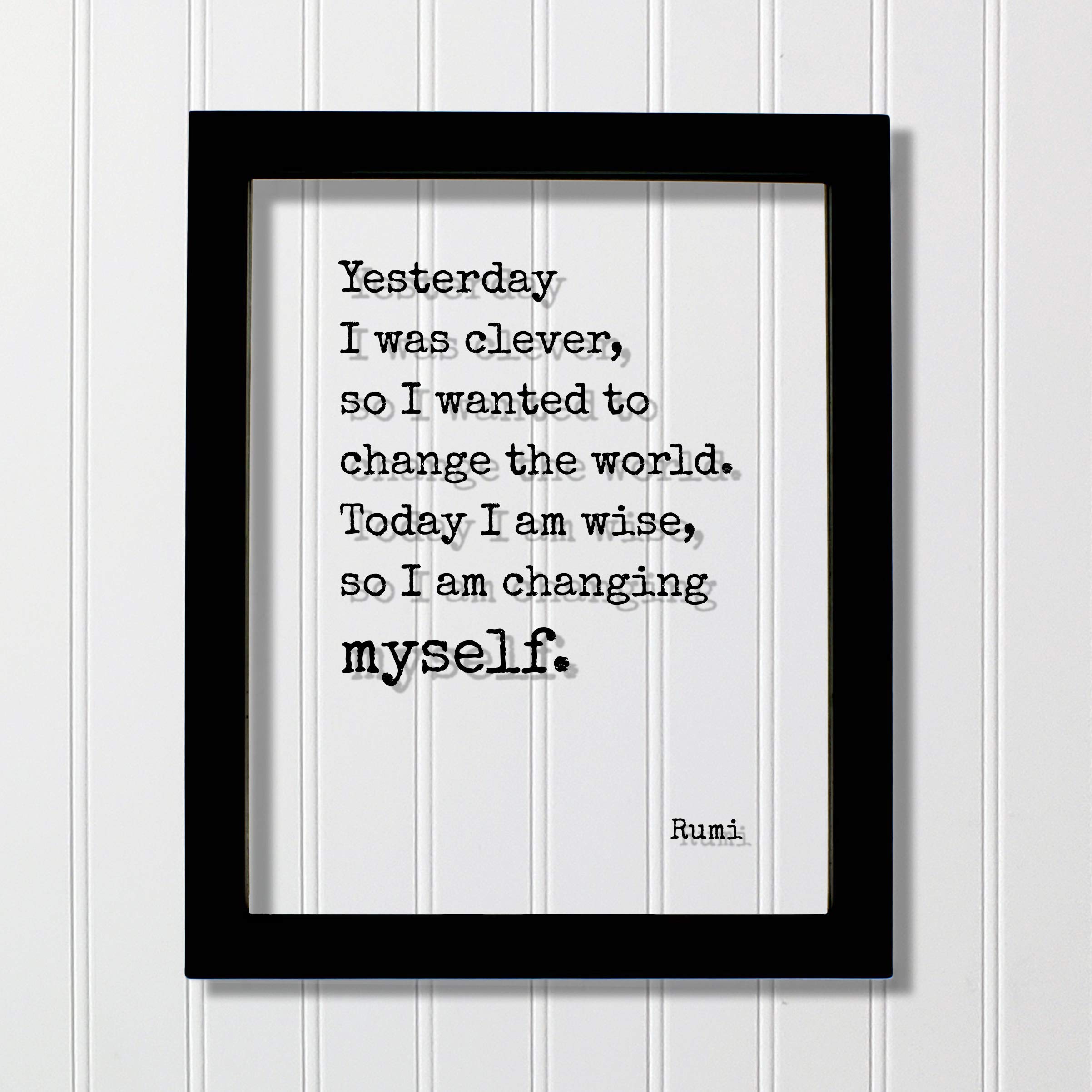 Rumi Inspirational Quote Wall Art - 'Yesterday I Was Clever, Today I Am Wise' - Motivational Poster for Home Office Decor, Meditation Room & Personal Growth Space